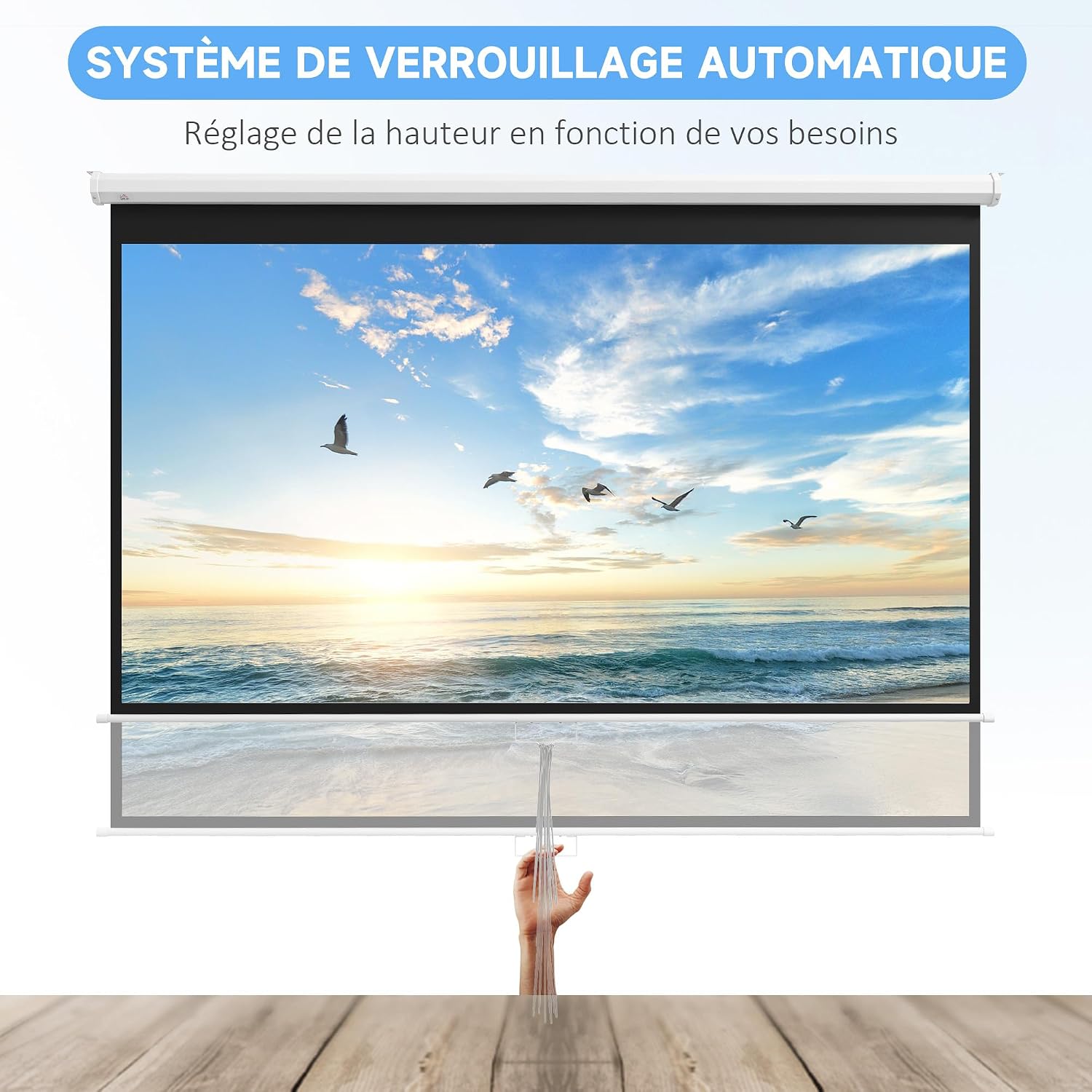 Detalle de HOMCOM Écran de Projection 120 pouces – écran blanc 16:9 4K, montage mural ou plafond