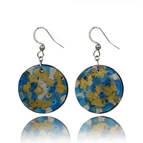 Detalle de Pendientes Colgantes Fashion Ligeros: Azul y Hoja Oro de Dragon Porter