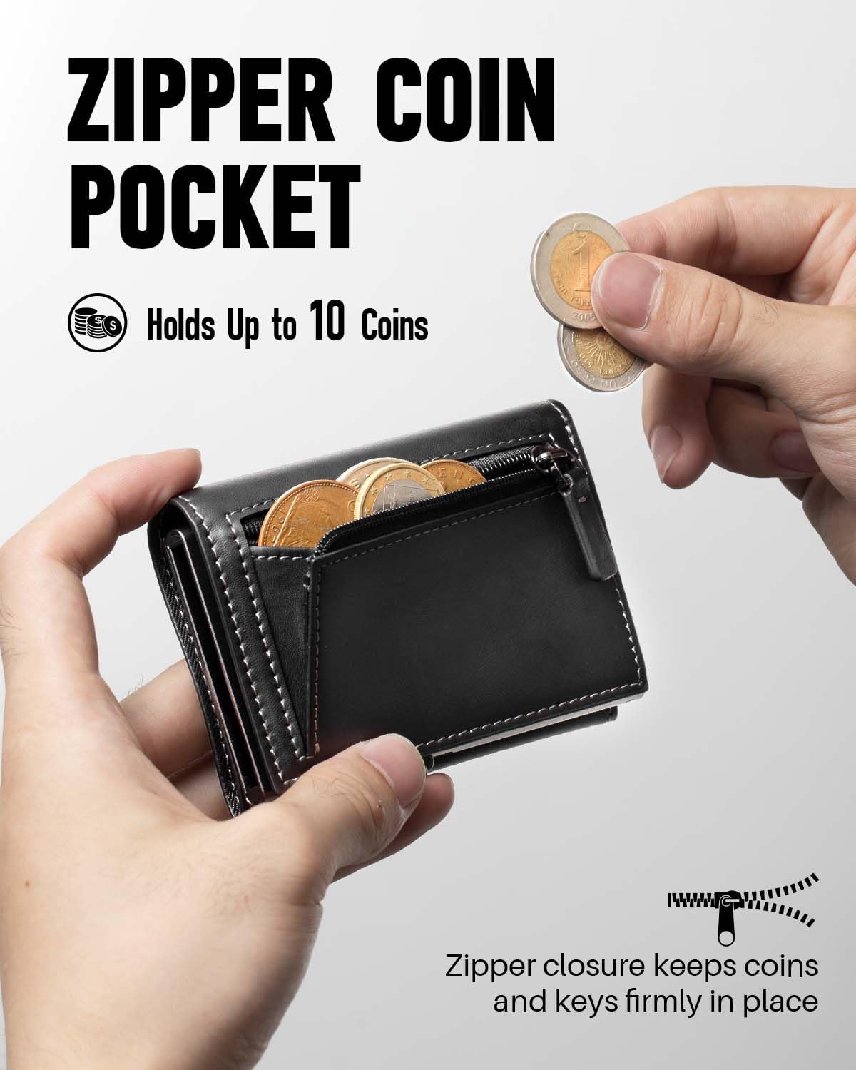 Detalle 2 de MYSHION pop up wallet for men with coin pocket, trifold + ID window (RFID blocking), black