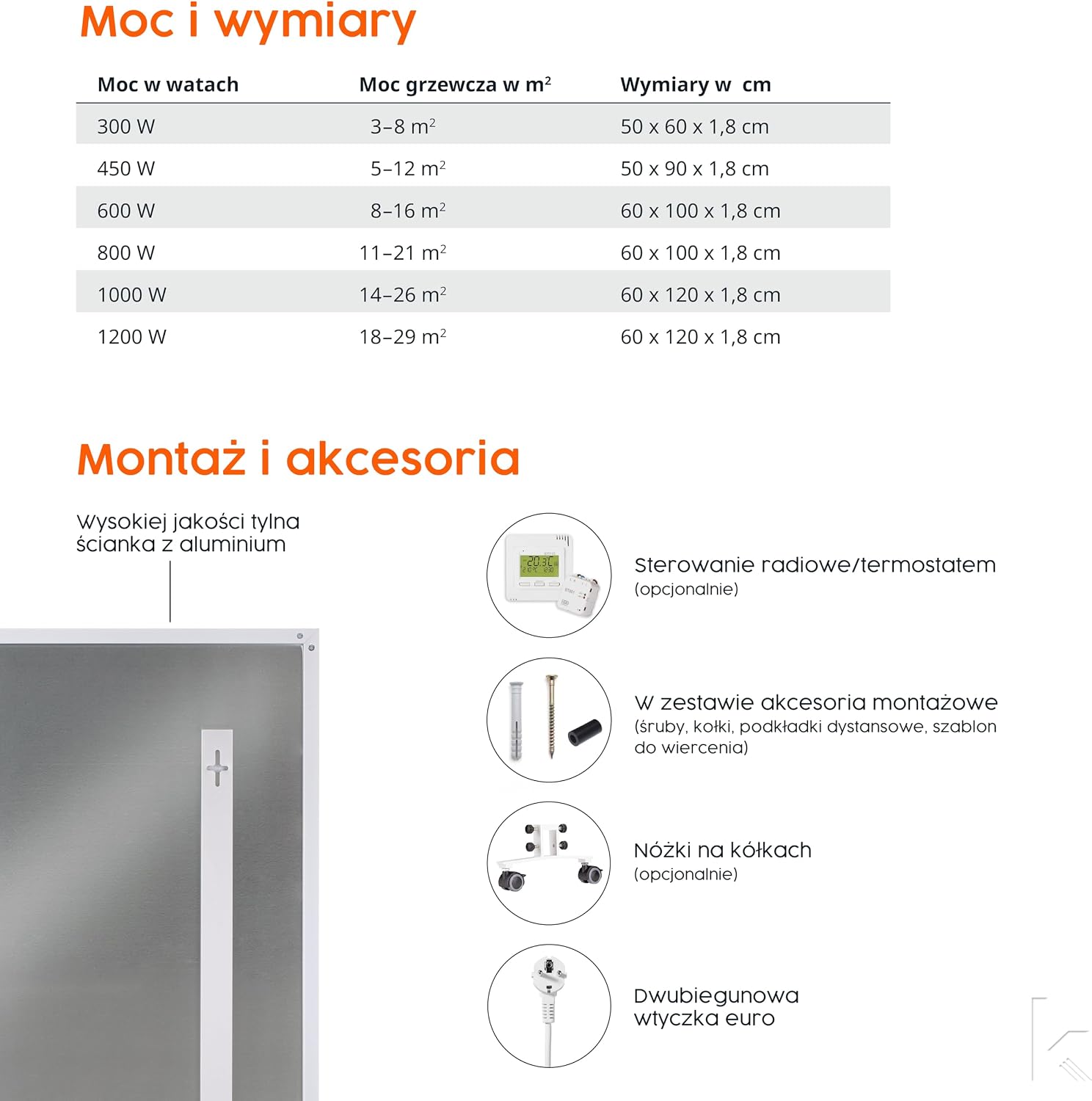 Detalle de Könighaus M-450 sufitowy grzejnik na podczerwień 450 W, 5–12 m²