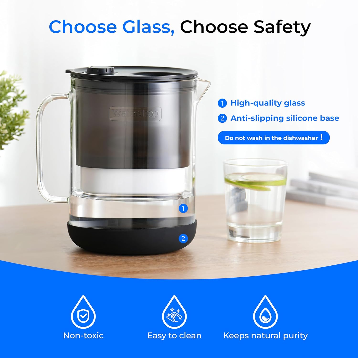 Thumbnail 1 de Waterdrop Glass Water Filter Jug 1.5L