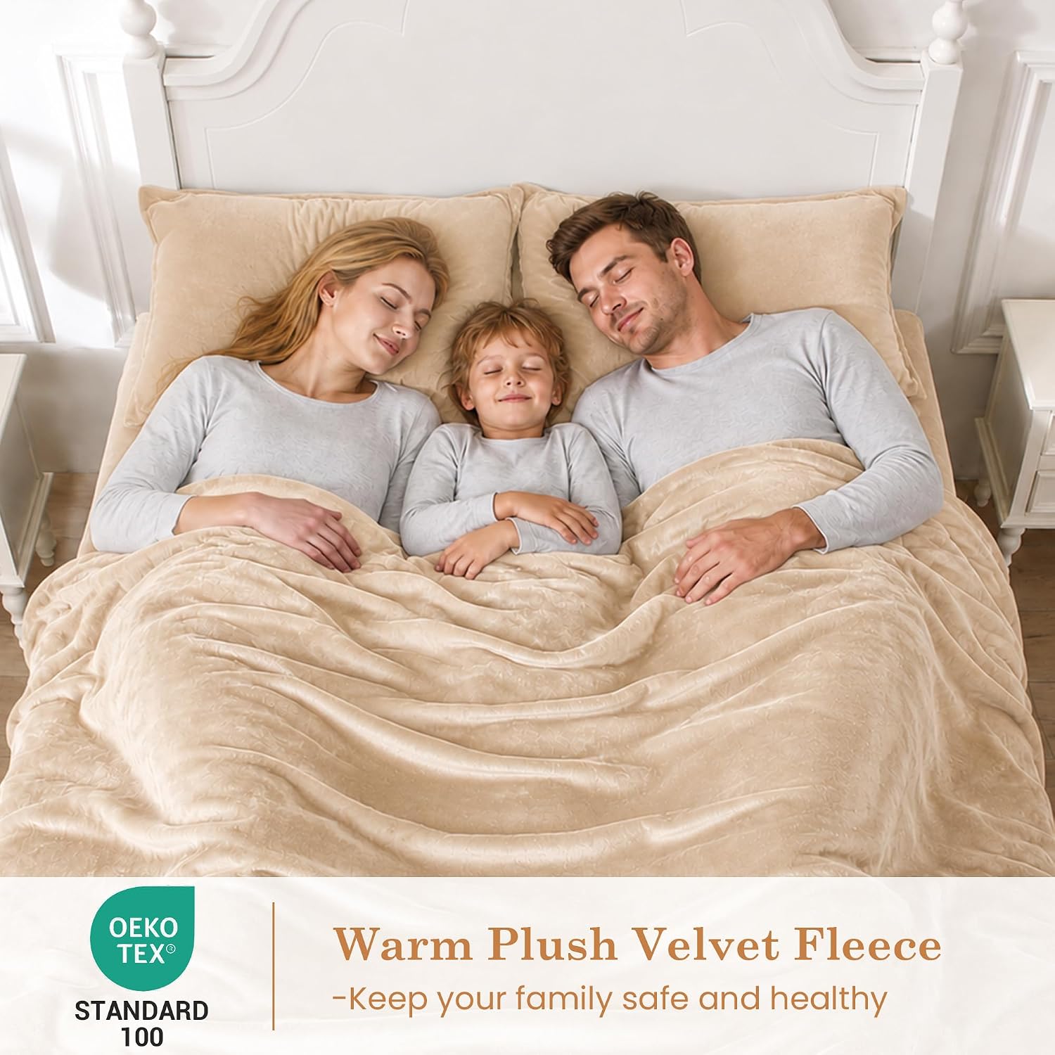 Detalle 1 de Viviland VSHTSANDK King Fleece Sheet Set, 200 GSM, 15-Inch Deep Pocket
