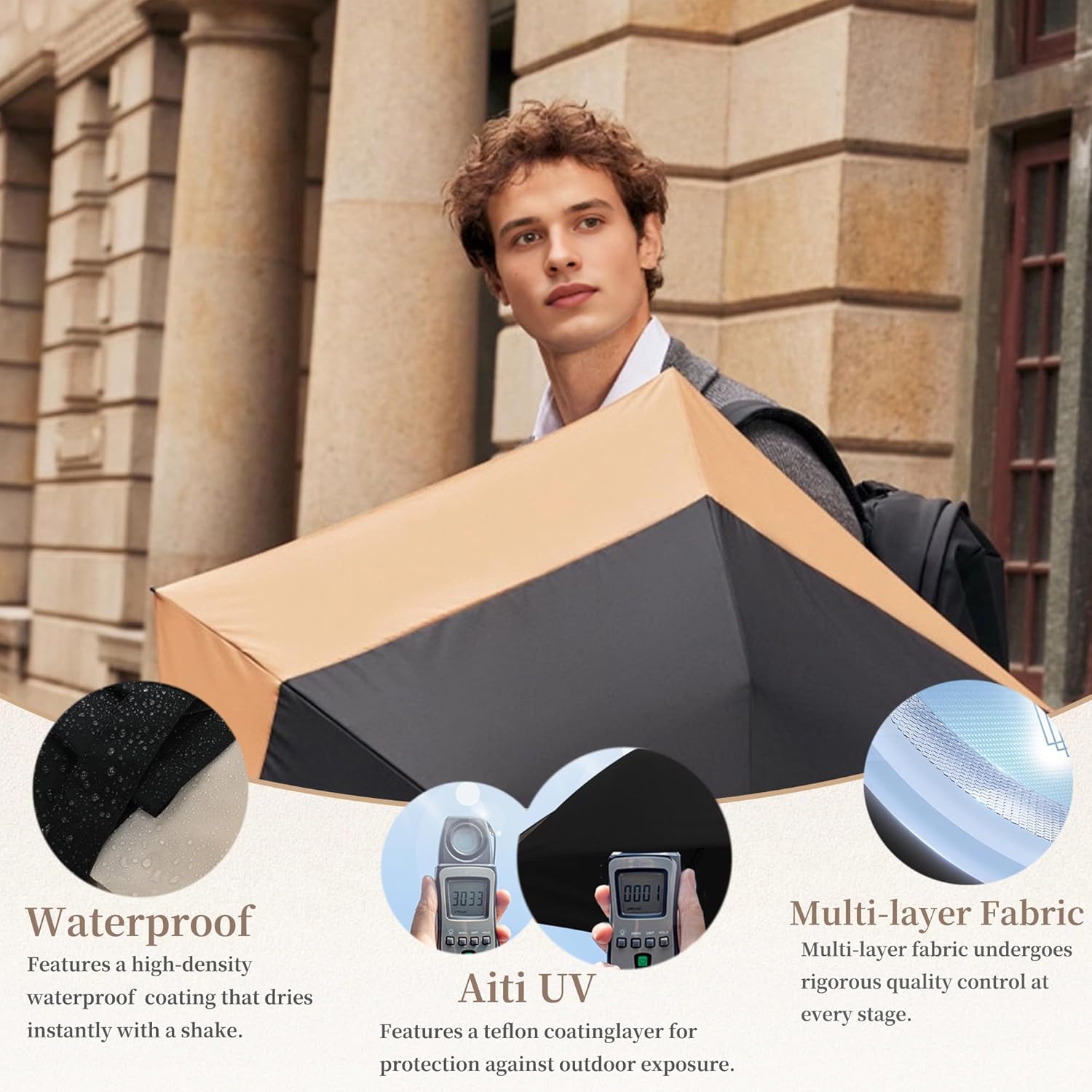 Thumbnail 5 de erised's bifrost Verlängertes Schwalbenschwanz Reise-Faltschirm mit Schiebemechanismus, Teflon-Beschichtung und UPF 50+