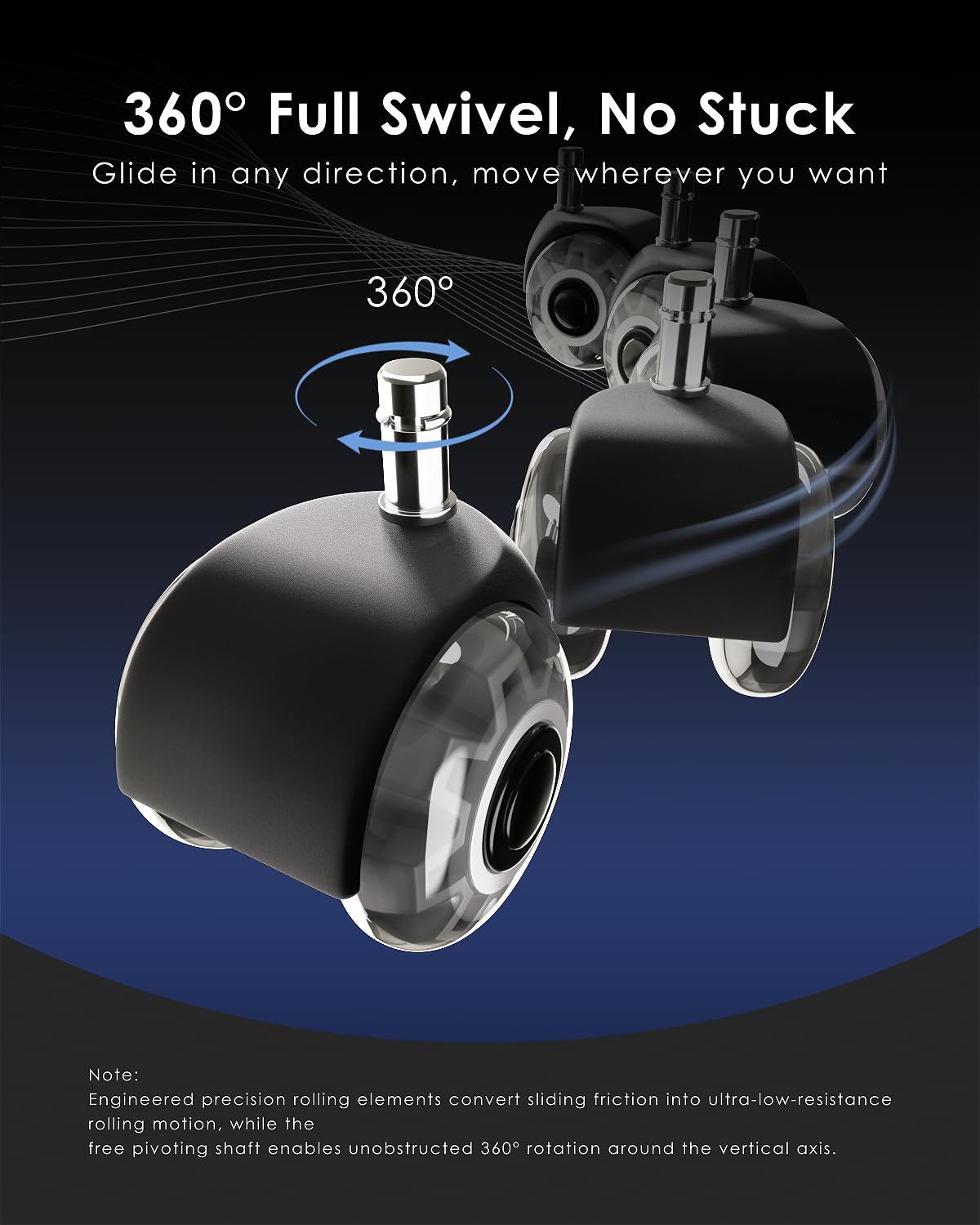 Thumbnail 6 de RidRed OCW-004-Black Office Chair Casters, Dual-Wheel, 700 lb Capacity