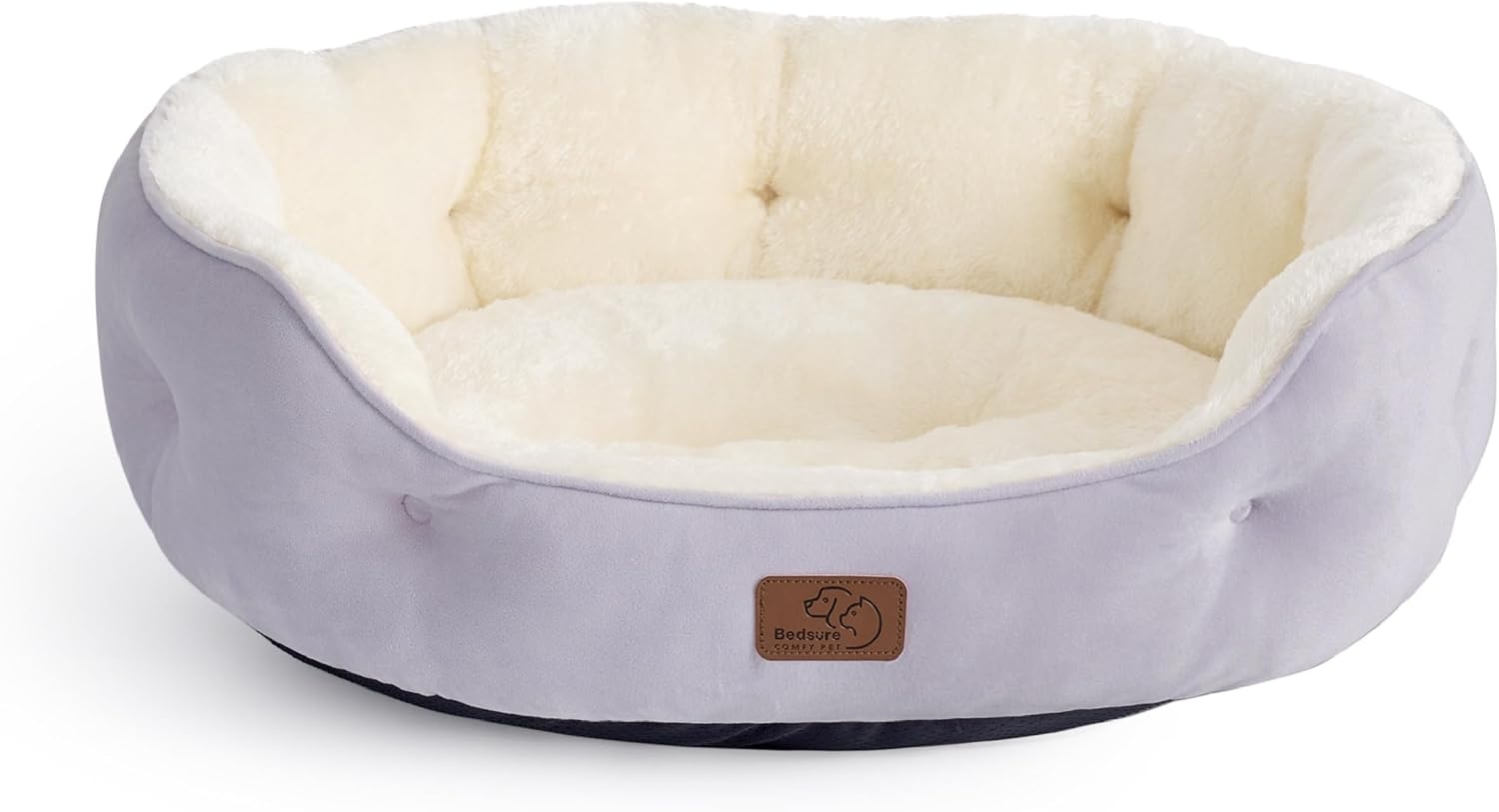Detalle de Bedsure B0P1E00U0M00 Round Pet Bed, Sherpa Fleece, Misty Lilac