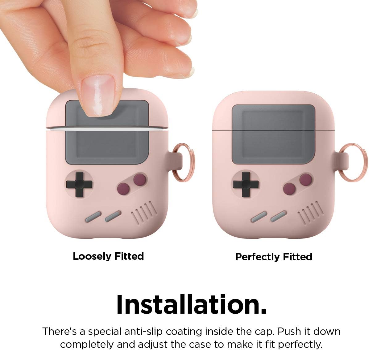 Detalle de elago Coque AW5 pour Apple AirPods 1 & 2 — étui silicone façon console de jeux avec mousqueton (Rose des Sables)