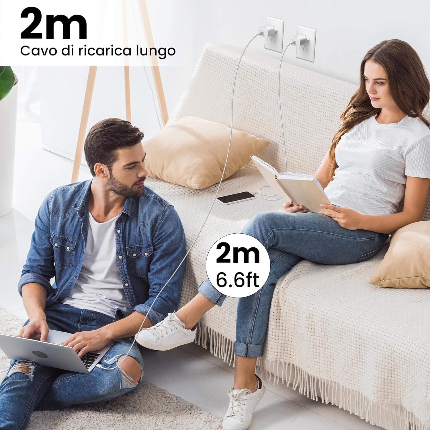 Thumbnail 2 de Caricatore USB C con cavo USB-C a C da 2 m (2 pezzi) PD 20W – compatibilità ampia per iPhone, iPad e Galaxy