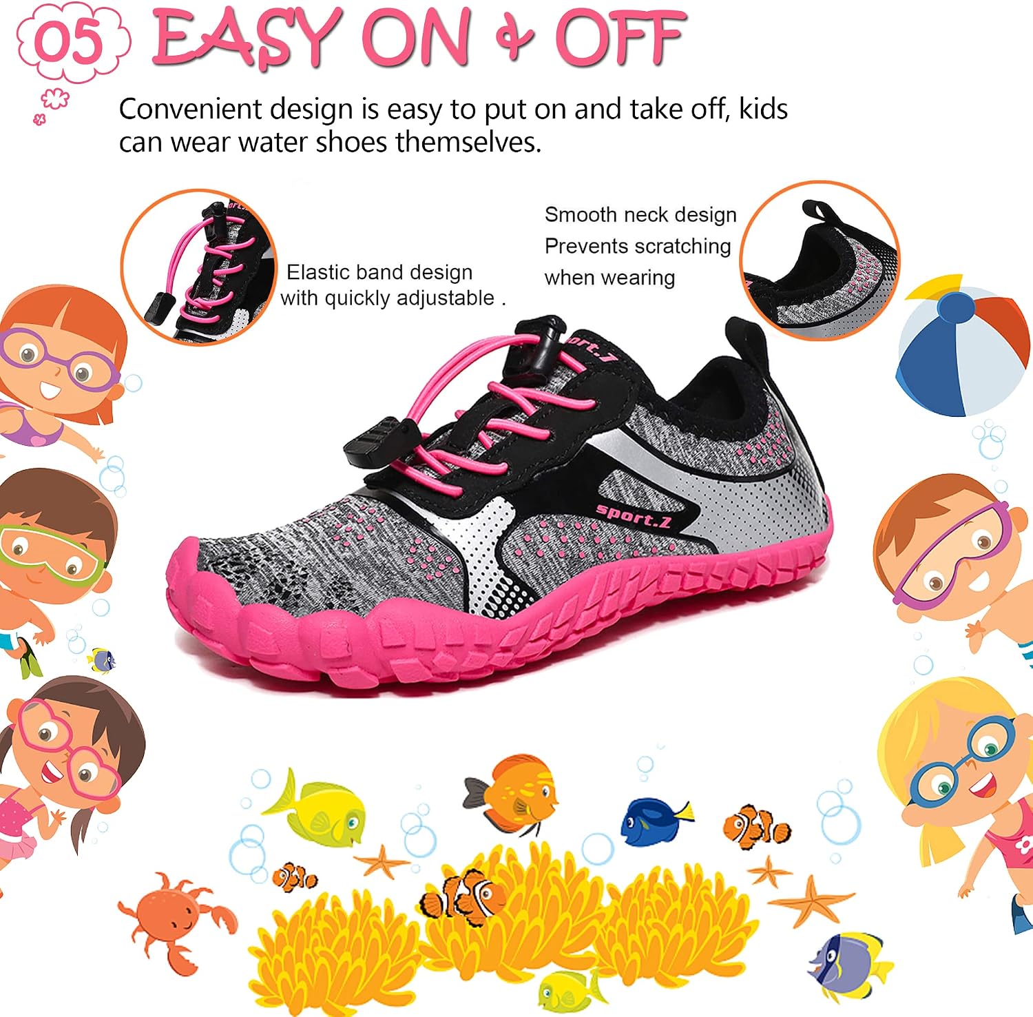 Detalle 2 de Kids Water Shoes: Breathable, Lightweight Aqua Beach Shoes for Boys and Girls