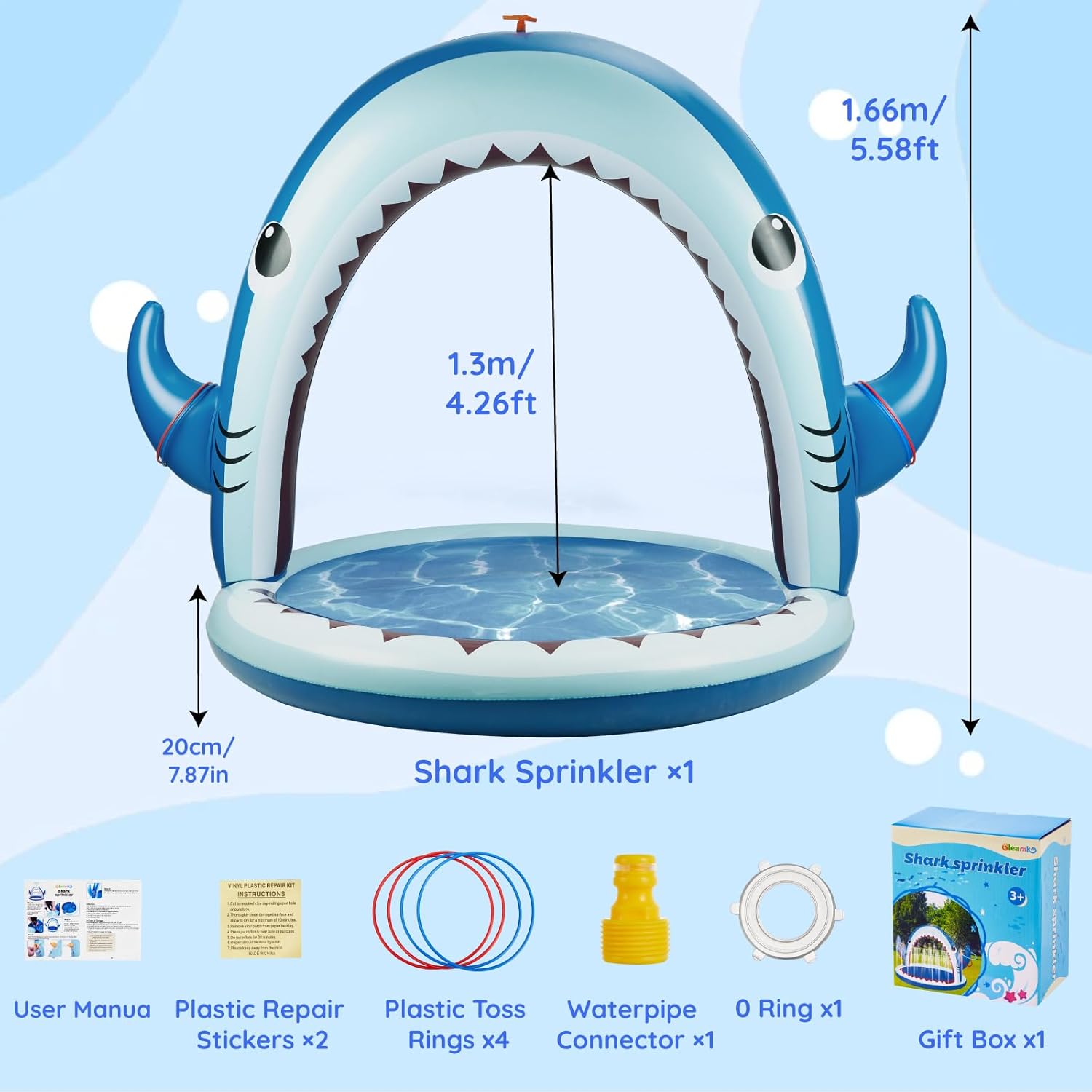 Thumbnail 5 de Gleamkid Splash Pad 4-In-1 Inflatable Shark Water Toys: A practical outdoor sprinkler with Ring Toss for UK summer fun