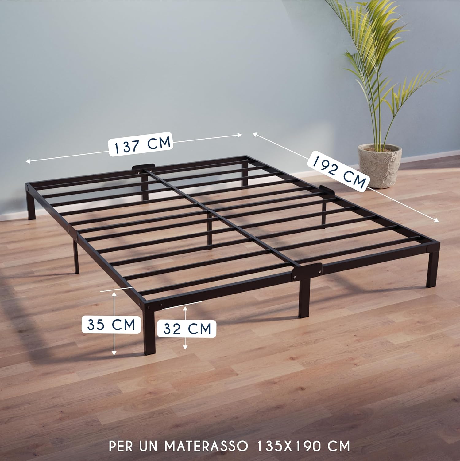 Detalle de Dreamzie Letto a una piazza e mezza 135x190 cm in metallo nero – Struttura robusta, montaggio rapido e design elegante