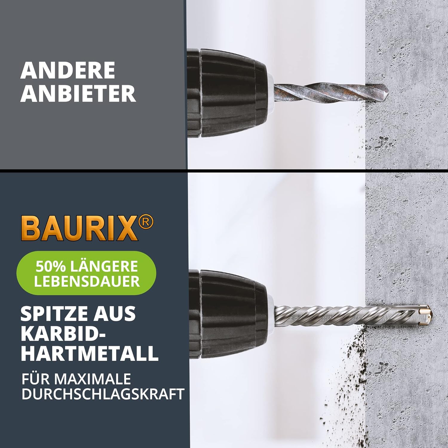 Thumbnail 2 de BAURIX Set Punte Trapano SDS [7 Pezzi] – Punte NARWAL per trapano SDS Plus, 5–12 mm, 160 mm