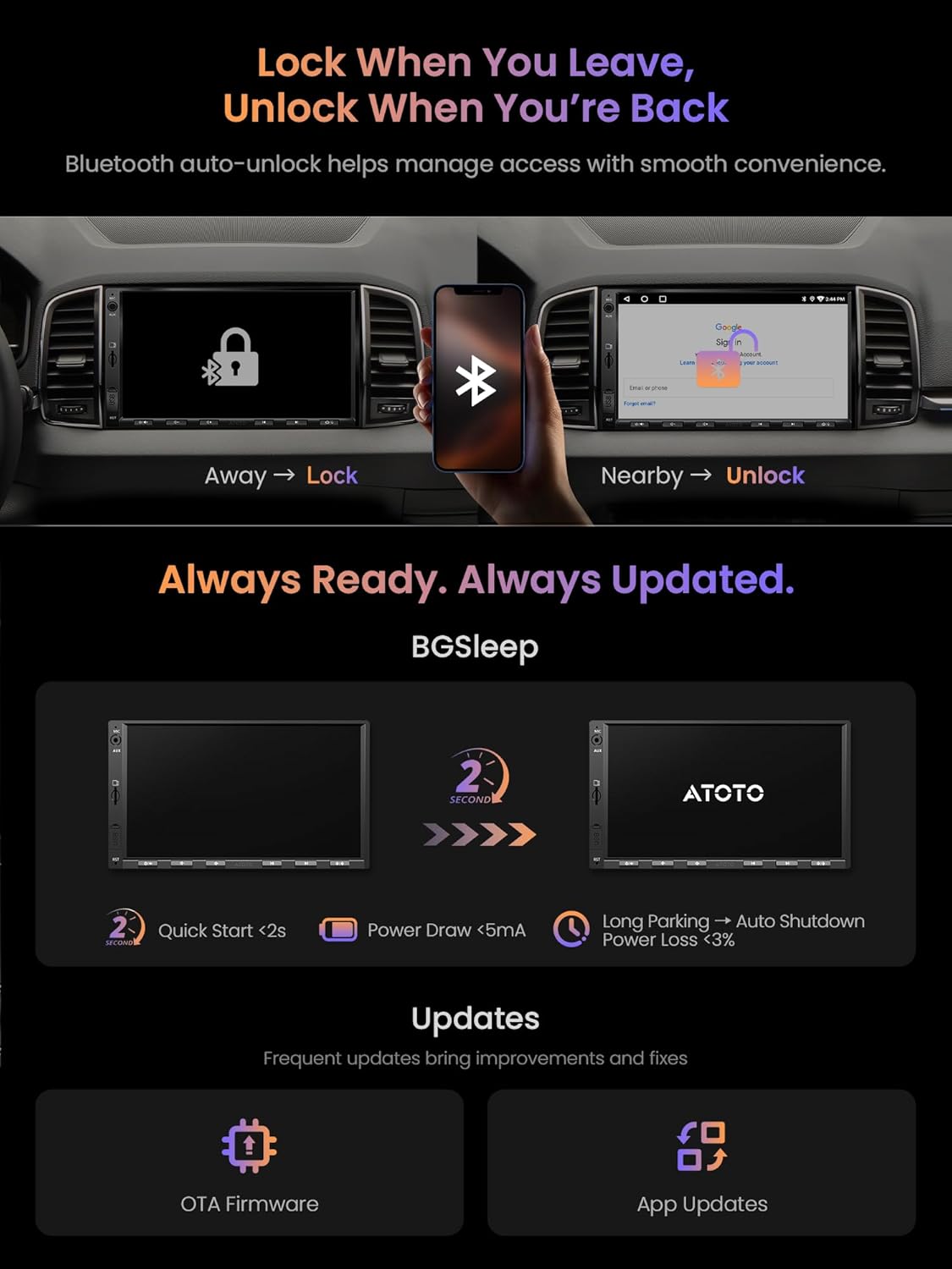 Thumbnail 6 de ATOTO A5 autoradio 2 DIN Android 7" avec CarPlay/Android Auto sans fil, DSP 24 bandes et caméra de recul
