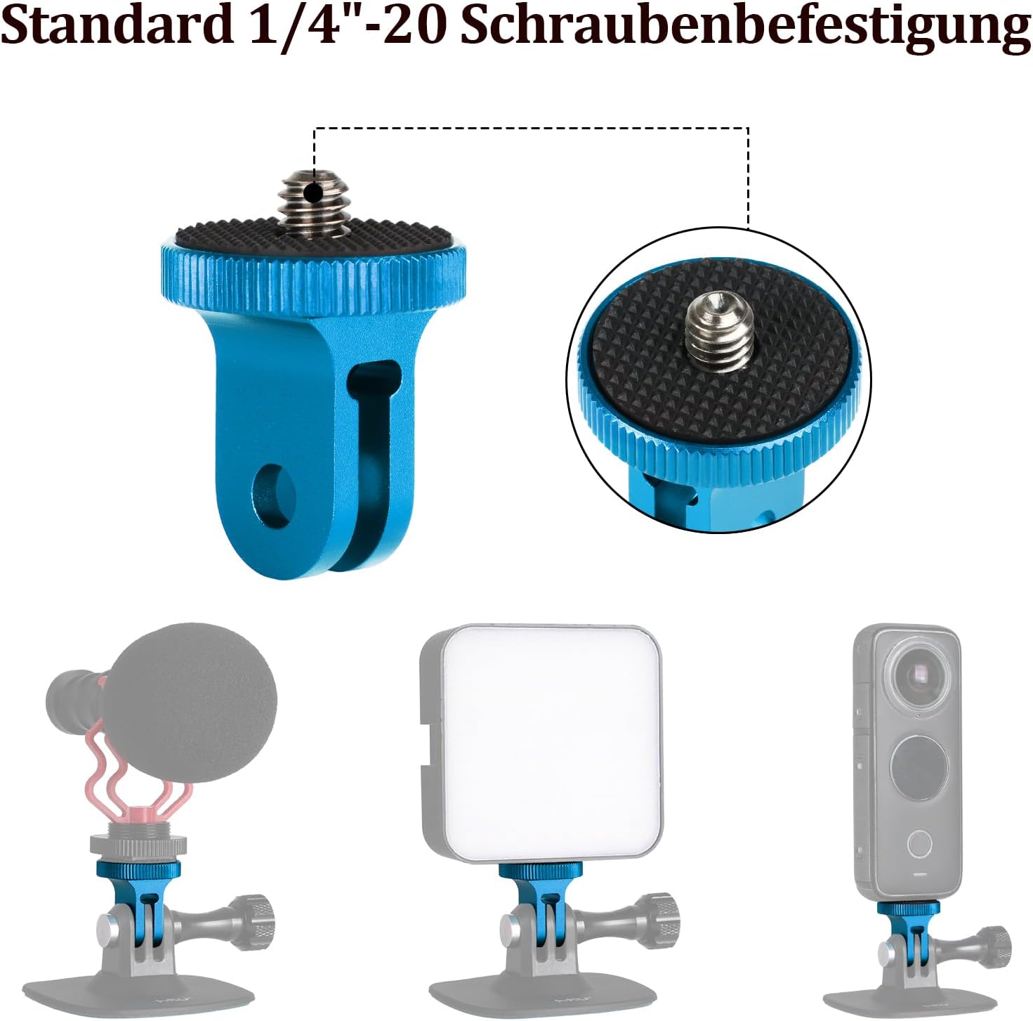 Thumbnail 2 de HSU Aluminium 1/4 Zoll Kamerahalterung & Stativadapter für Action-Cams (2er-Set, blau)