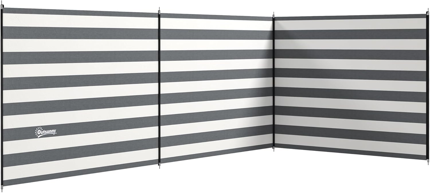 Outsunny Paravent brise-vent de camping pliable 540 x 150 cm (gris et blanc)
