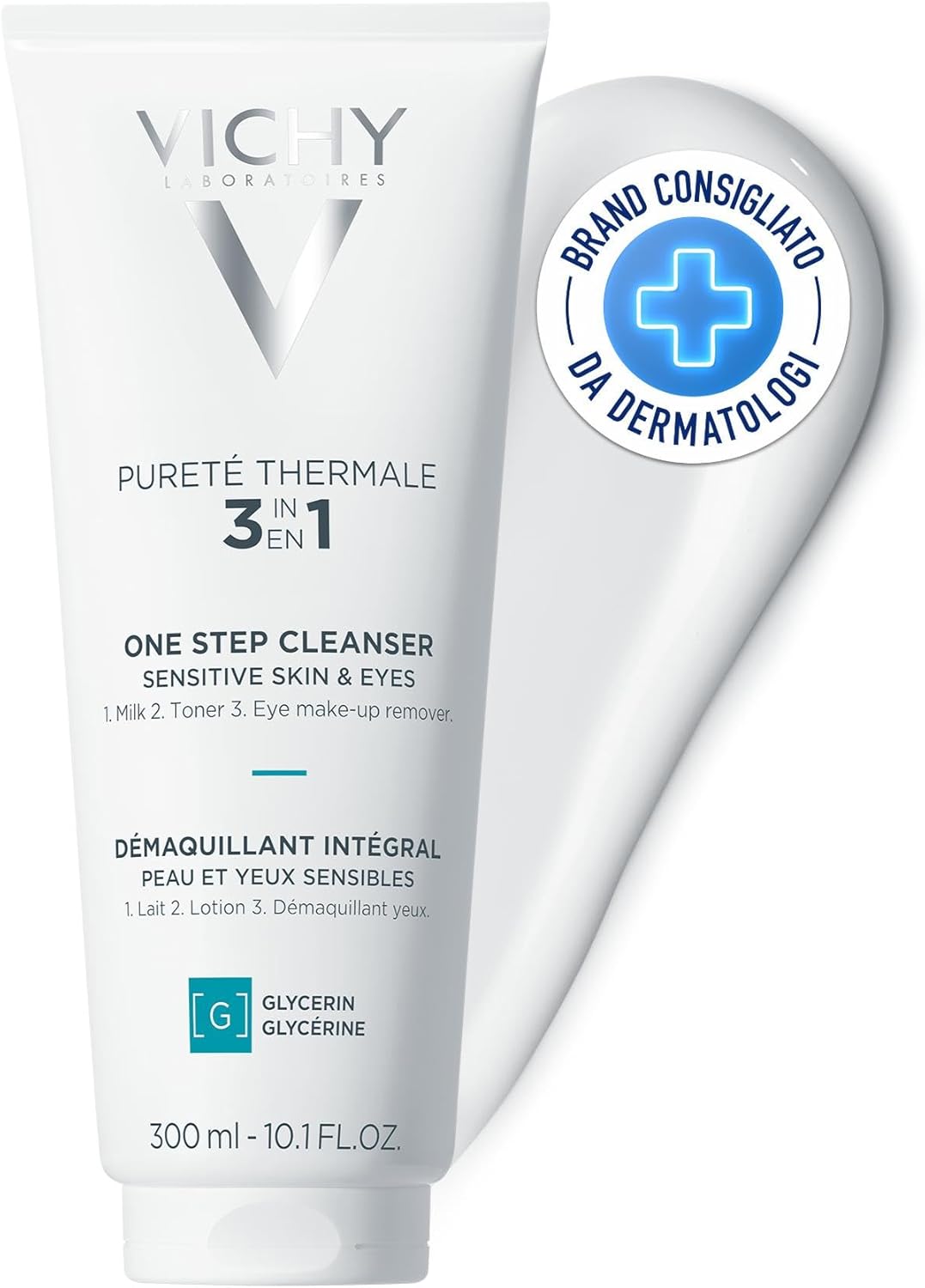 Vichy Pureté Thermale Latte Struccante 3in1 per pelli sensibili con acqua termale e burro di karité, 300 ml