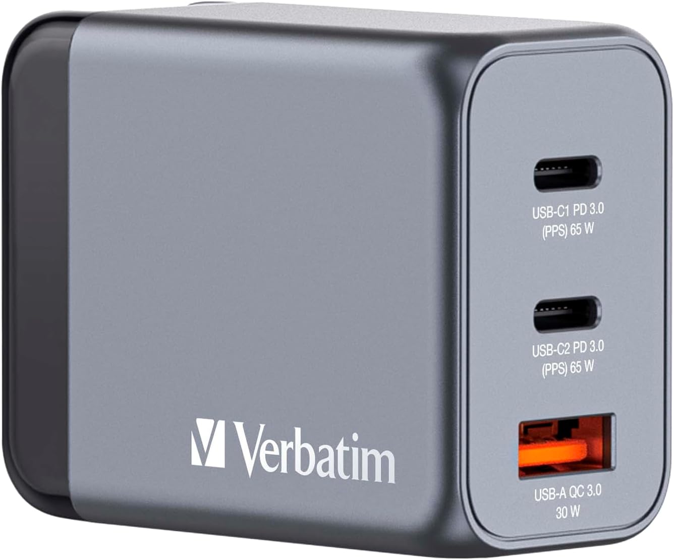 Detalle 2 de Verbatim 32201 GaN充電器 65W・USB-C×2/USB-A×1、海外対応プラグ付き