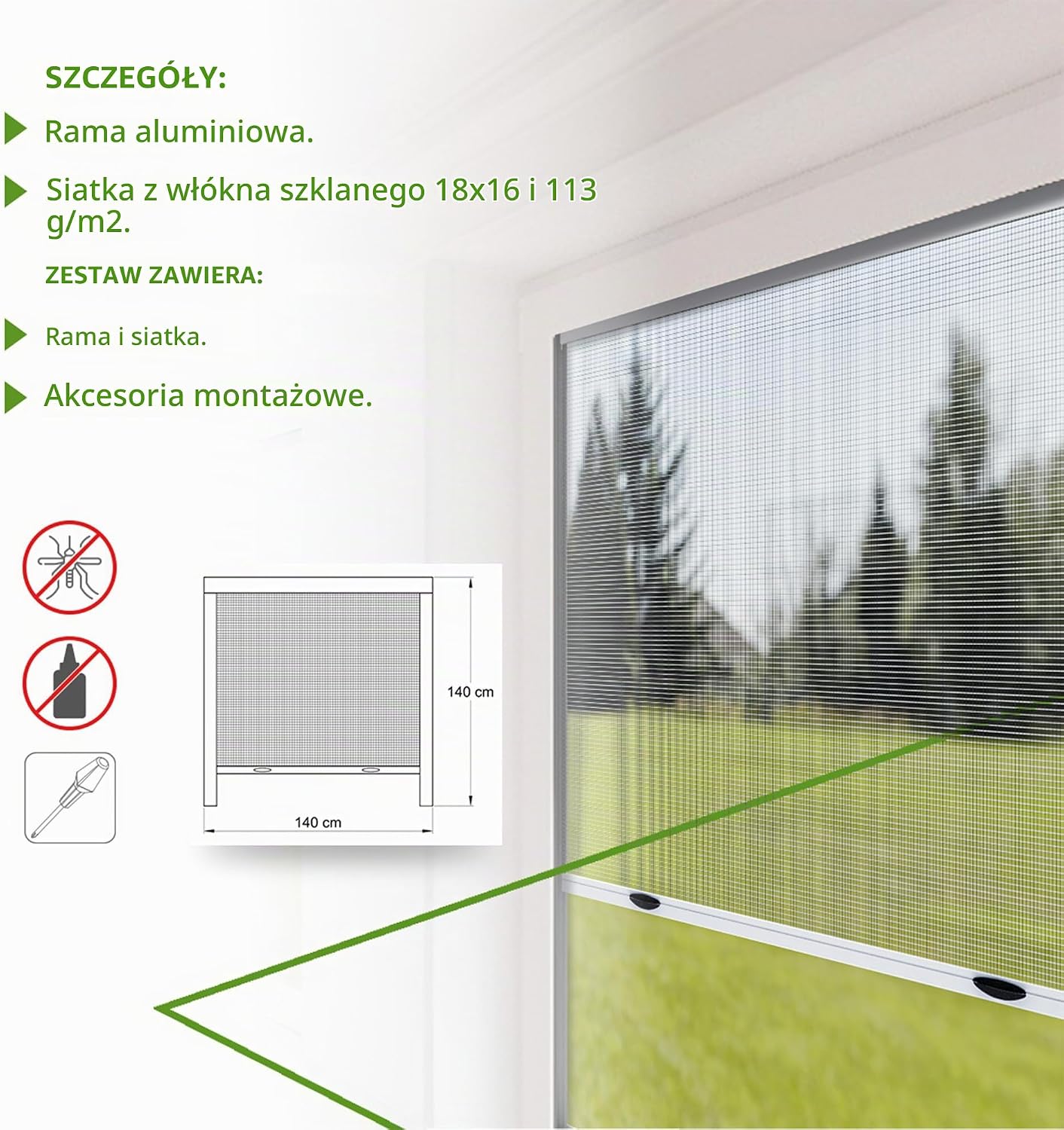 Thumbnail 3 de Amig MR01 – zwijana moskitiera okienna 140 x 140 cm, aluminiowa rama