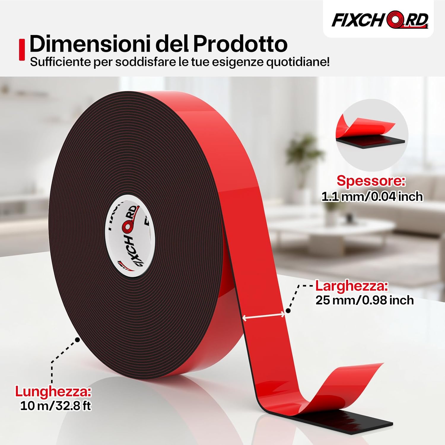 Thumbnail 1 de FIXCHORD Nastro biadesivo extra forte in schiuma acrilica 10 m x 25 mm