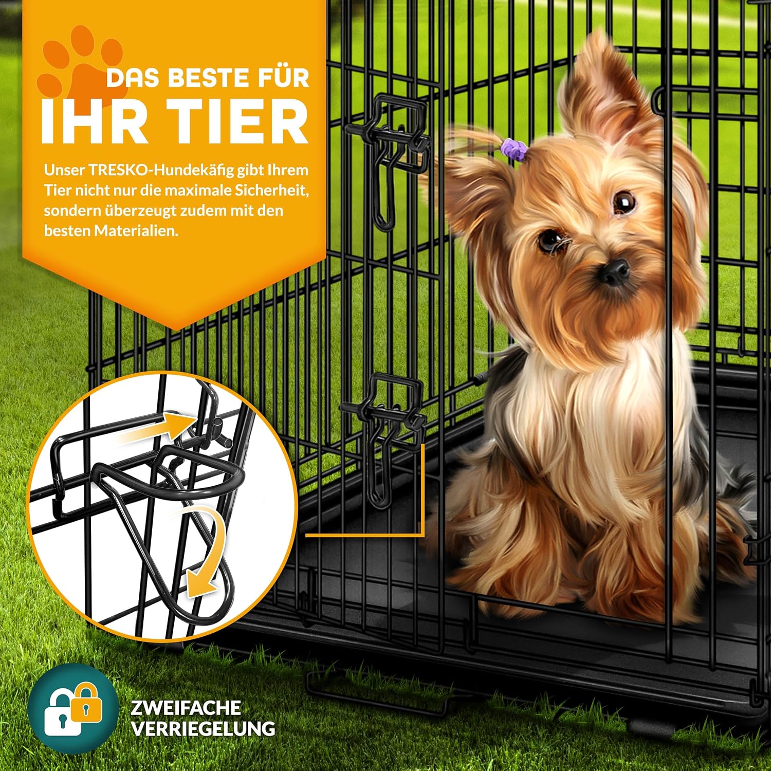 Detalle 2 de TRESKO Hundekäfig 107 x 71 x 77 cm faltbar mit 2 Türen – Transportkäfig für Auto mit Bodenschale