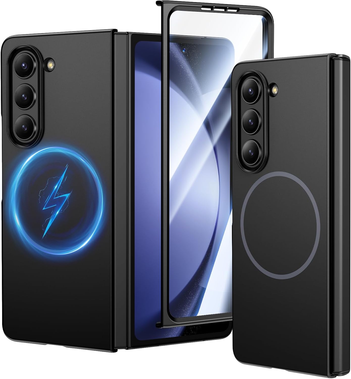Detalle de HWeggo slim case for Samsung Galaxy Z Fold 5 (2023) with built-in 9H screen protector & magnetic charging, Black