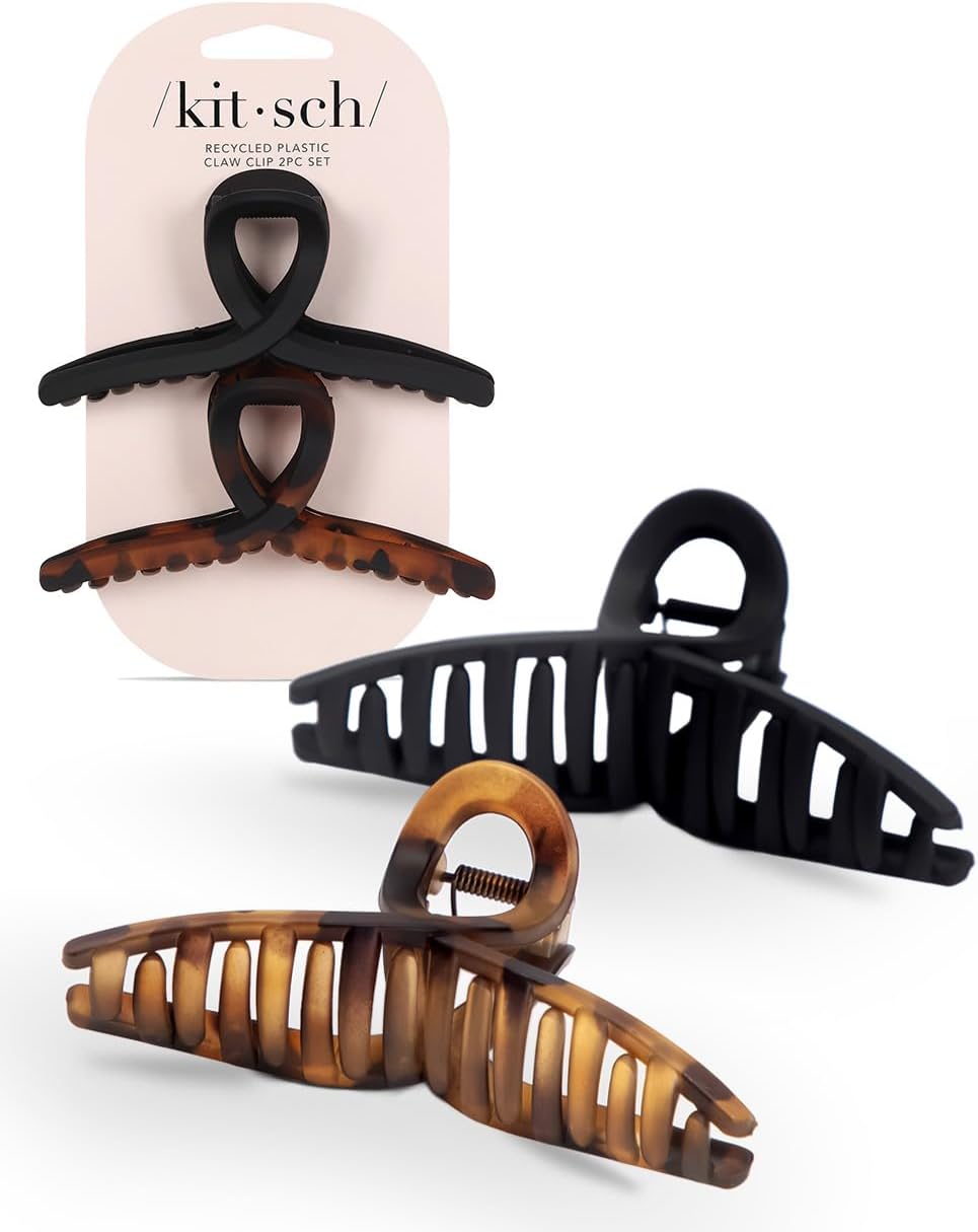 Thumbnail 6 de Kitsch Large Hair Claw Clips, Tortoise & Black, 2-Piece Matte Set