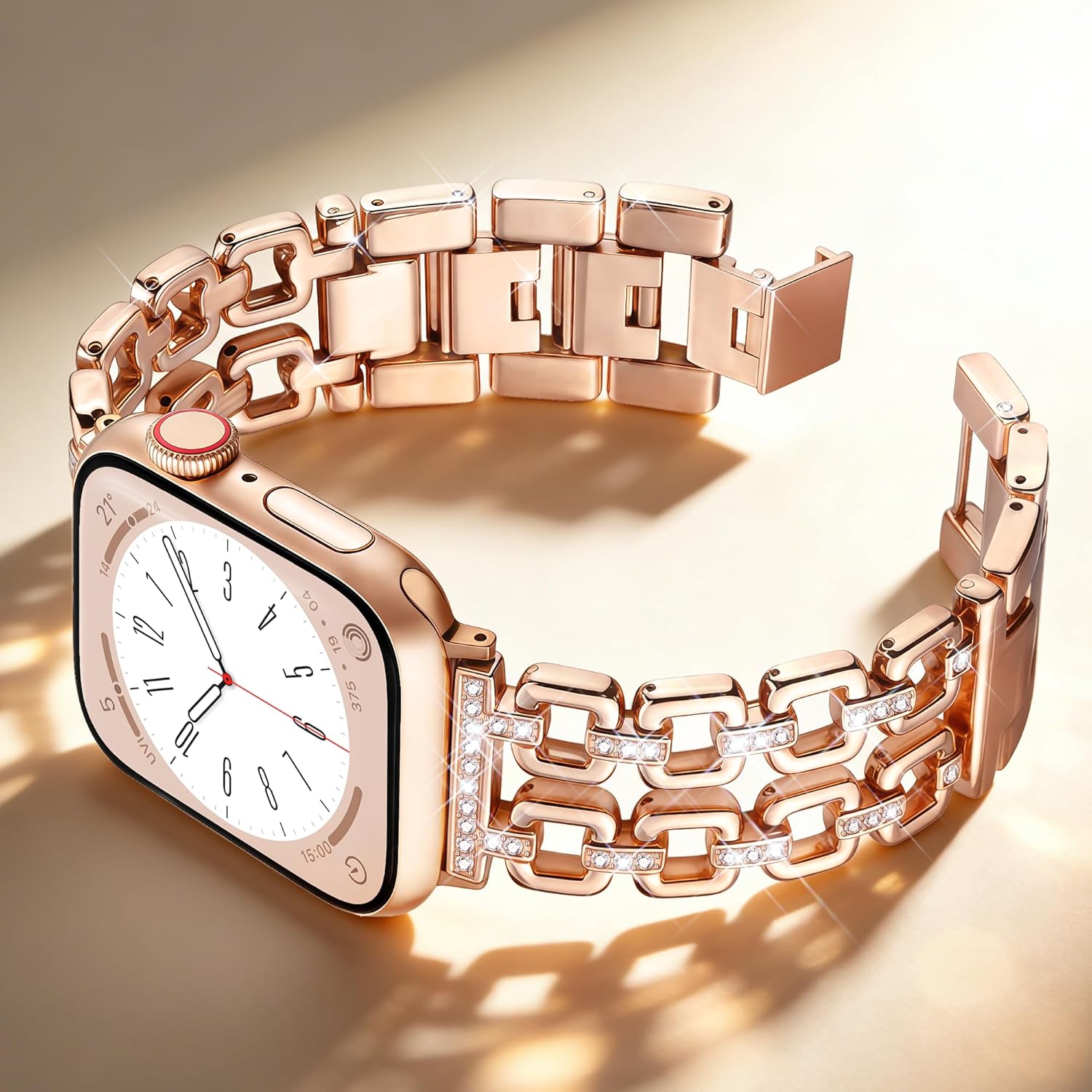 Detalle de Calina Metal Strap for Apple Watch — Luxury Diamond Accent, 5.3–7.5in Wrist Range, 38–49mm/Series Compatible