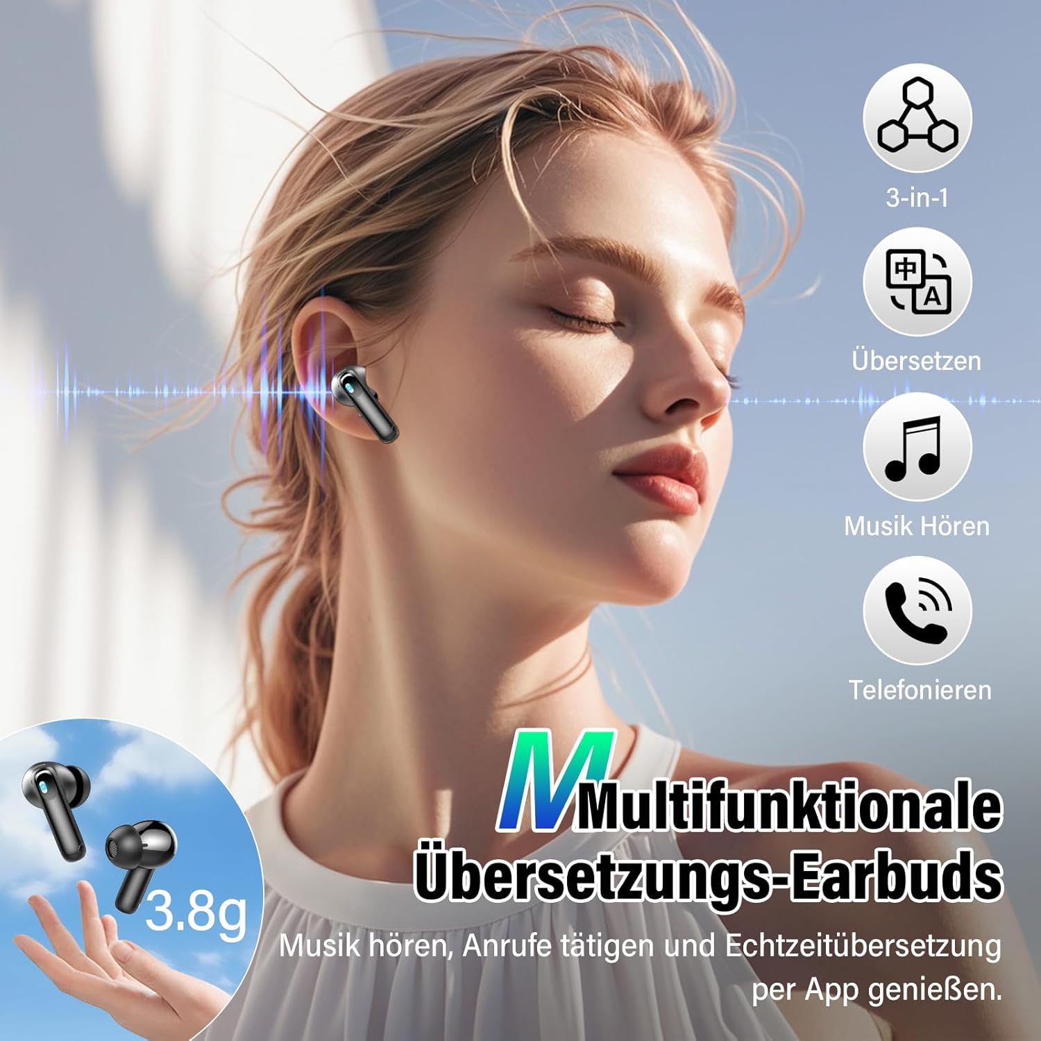 Thumbnail 5 de KI Übersetzer Kopfhörer 3-in-1 Echtzeit-Sprachübersetzer (164 Sprachen) mit ANC, Mic & App
