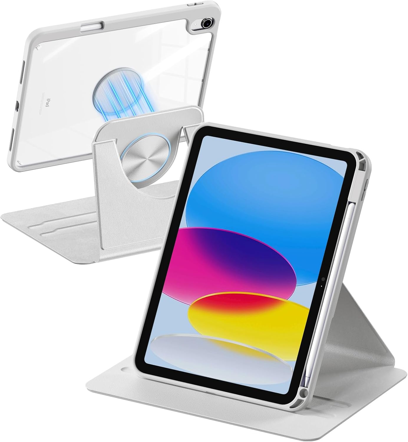 Detalle de drivego 360 Drehbare Hülle für iPad (A16) 11. Generation und iPad 10. Generation 10,9 Zoll – Magnetisch abnehmbar, Stifthalter, transparente Rückseite