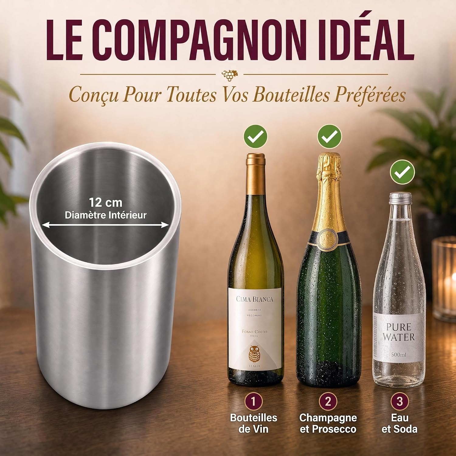 Detalle 1 de Dimono® dubbelwandige flessenkoeler, geborsteld roestvrij staal, 1,5 liter