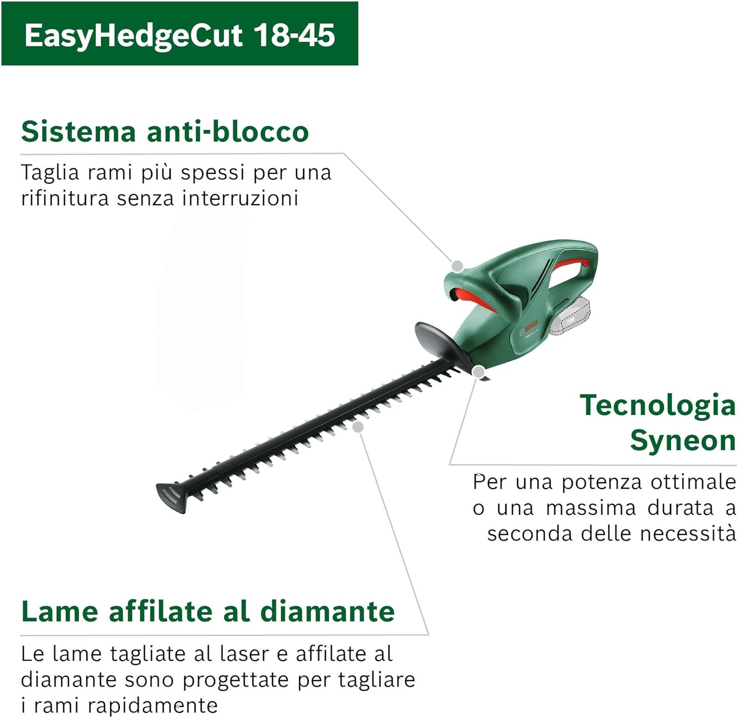 Thumbnail 3 de Bosch EasyHedgeCut 18-45: tagliasiepi a batteria leggera e maneggevole per piccoli cespugli