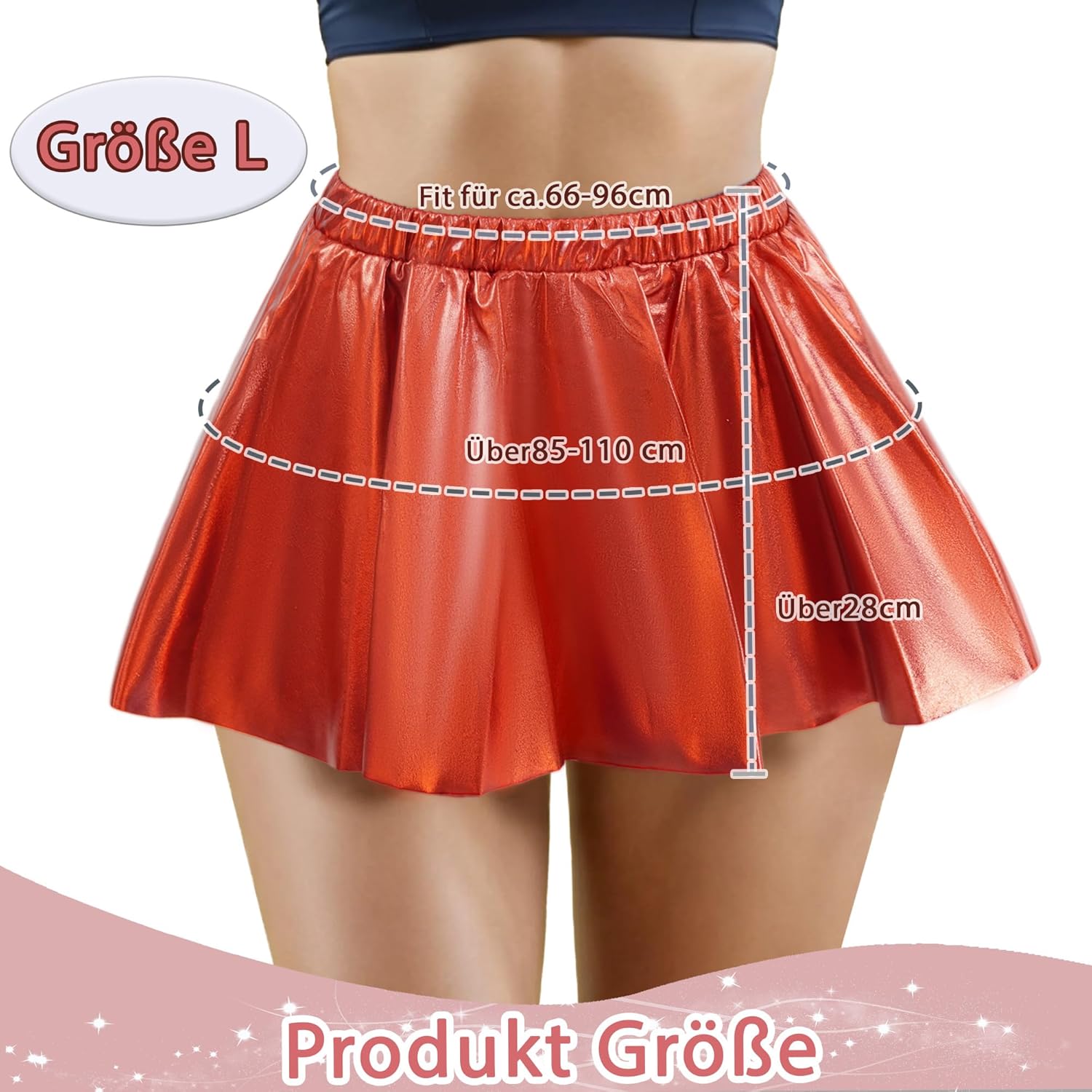 Detalle de Glänzend Metallisch Pailletten Mini Rock – elastischer Bund, Skater-Schnitt, Damen von Amazon DE