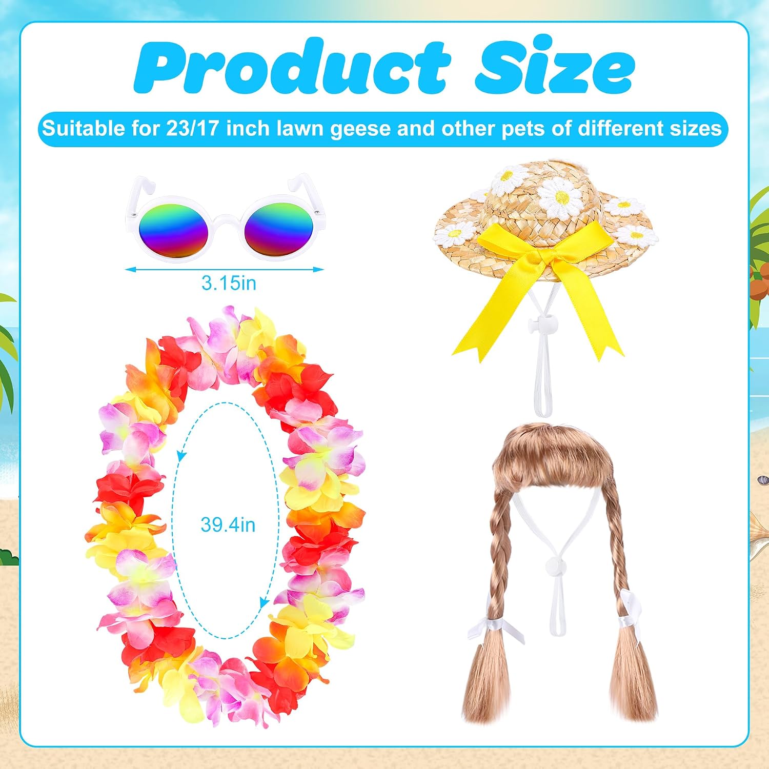 Detalle de DECOHS Hawaiian Porch Goose Outfits 4-Piece Set for 17" and 23" Lawn Geese