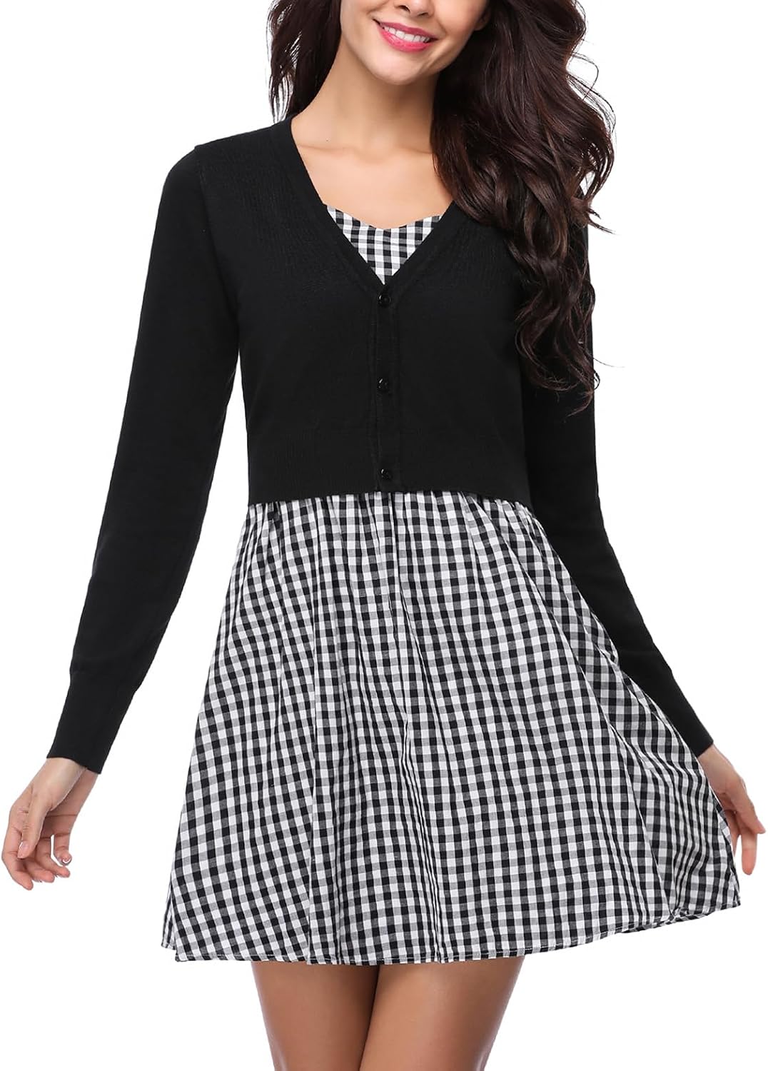 Detalle de Irevial Damen Bolero Festlich – Kurze Strickjacke, Langarm, offenen Front mit Knopfverschluss
