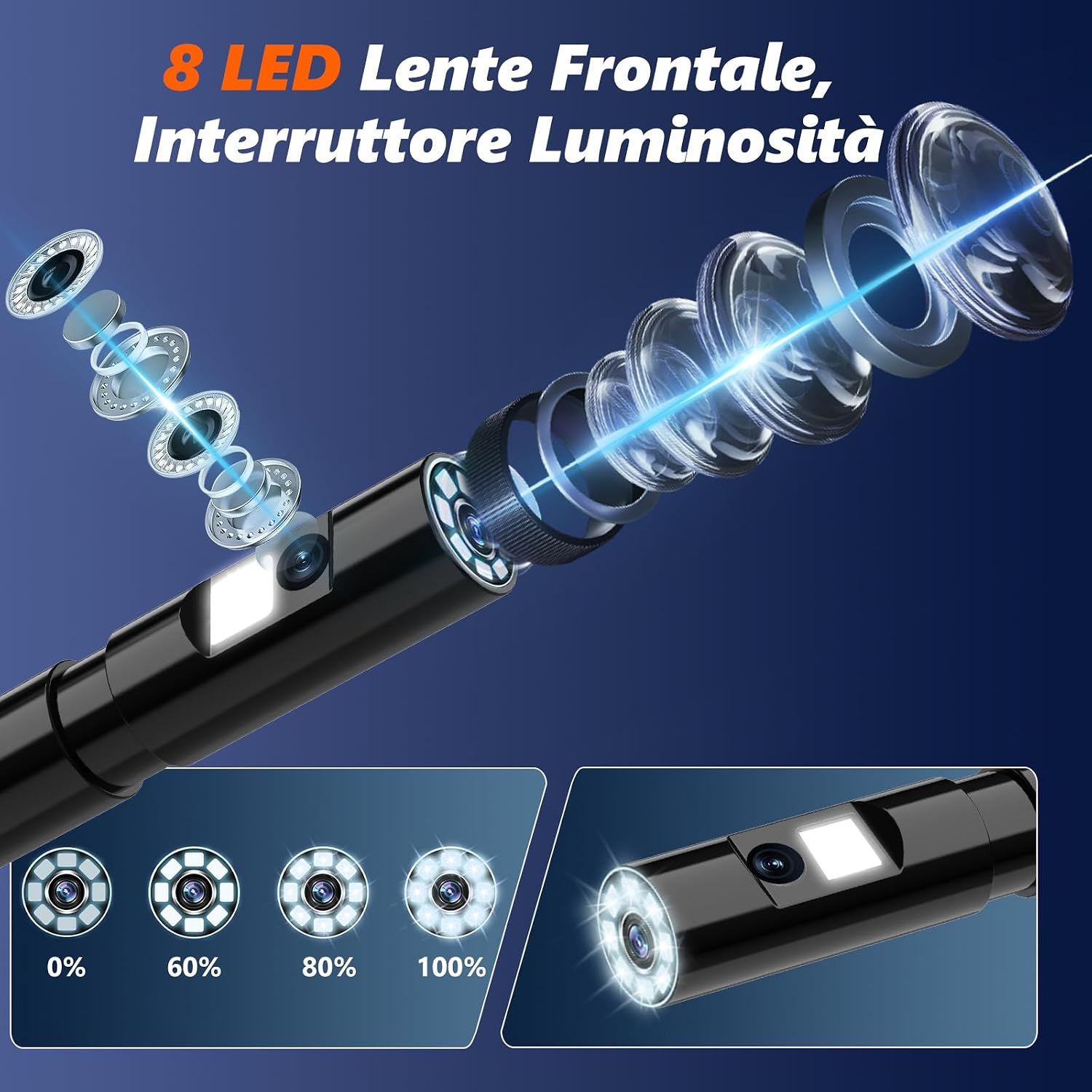 Detalle de Endoscopio Ennovor a doppia lente con schermo IPS 4,3", telecamera HD 1920p e cavo flessibile da 5 m