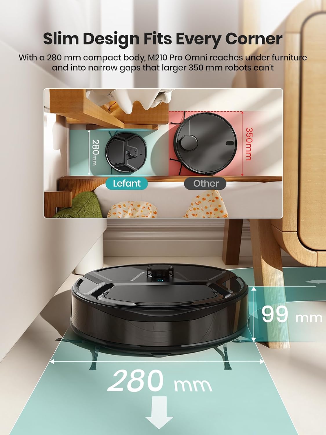 Detalle de Lefant M210 Pro OMNI Robot Vacuum and Mop with 20,000Pa Suction and Self-Cleaning Mop