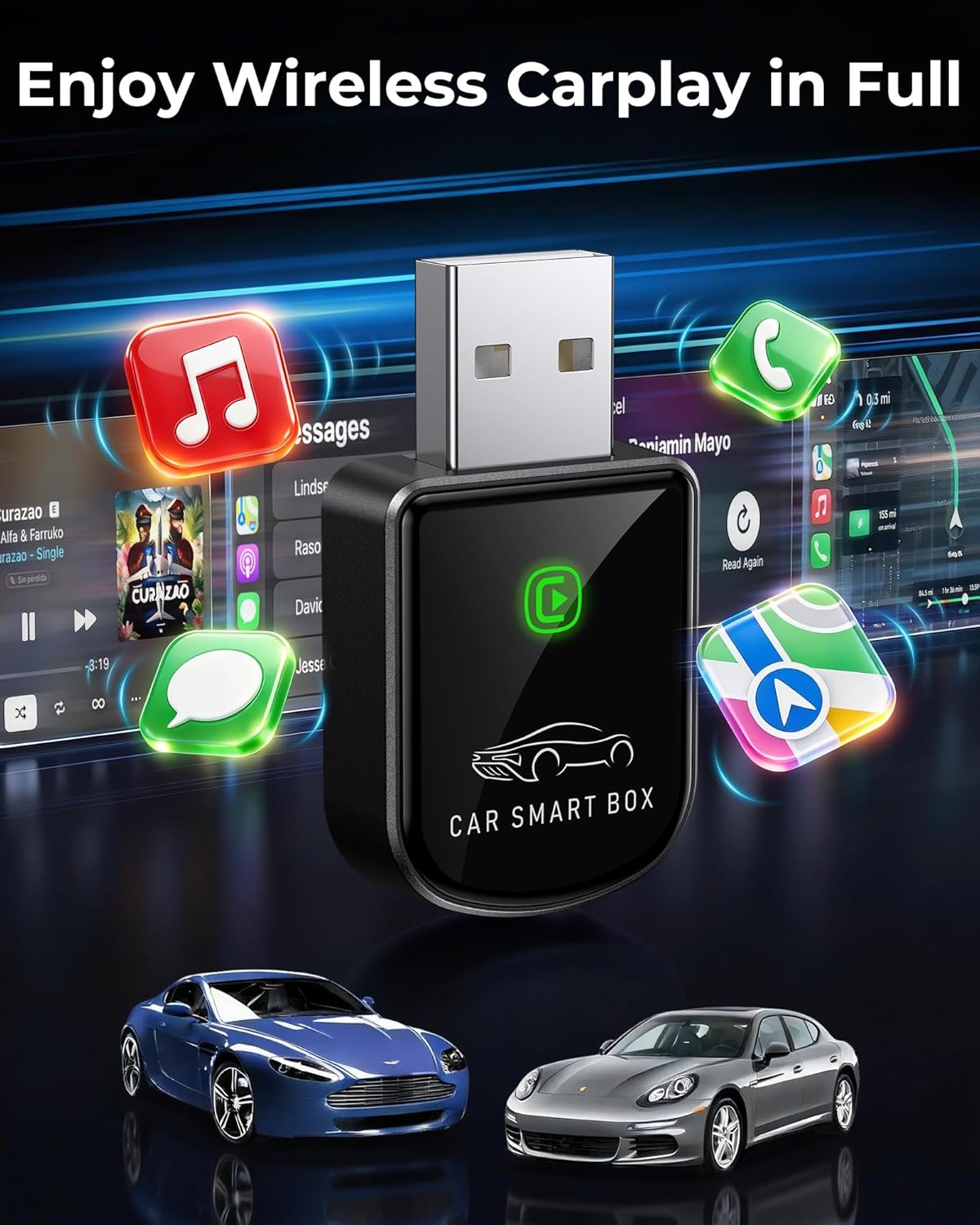 Detalle de Luckyish Wireless CarPlay Adapter (Matte Black) — USB-C Dongle for iPhone (2016+ Cars)