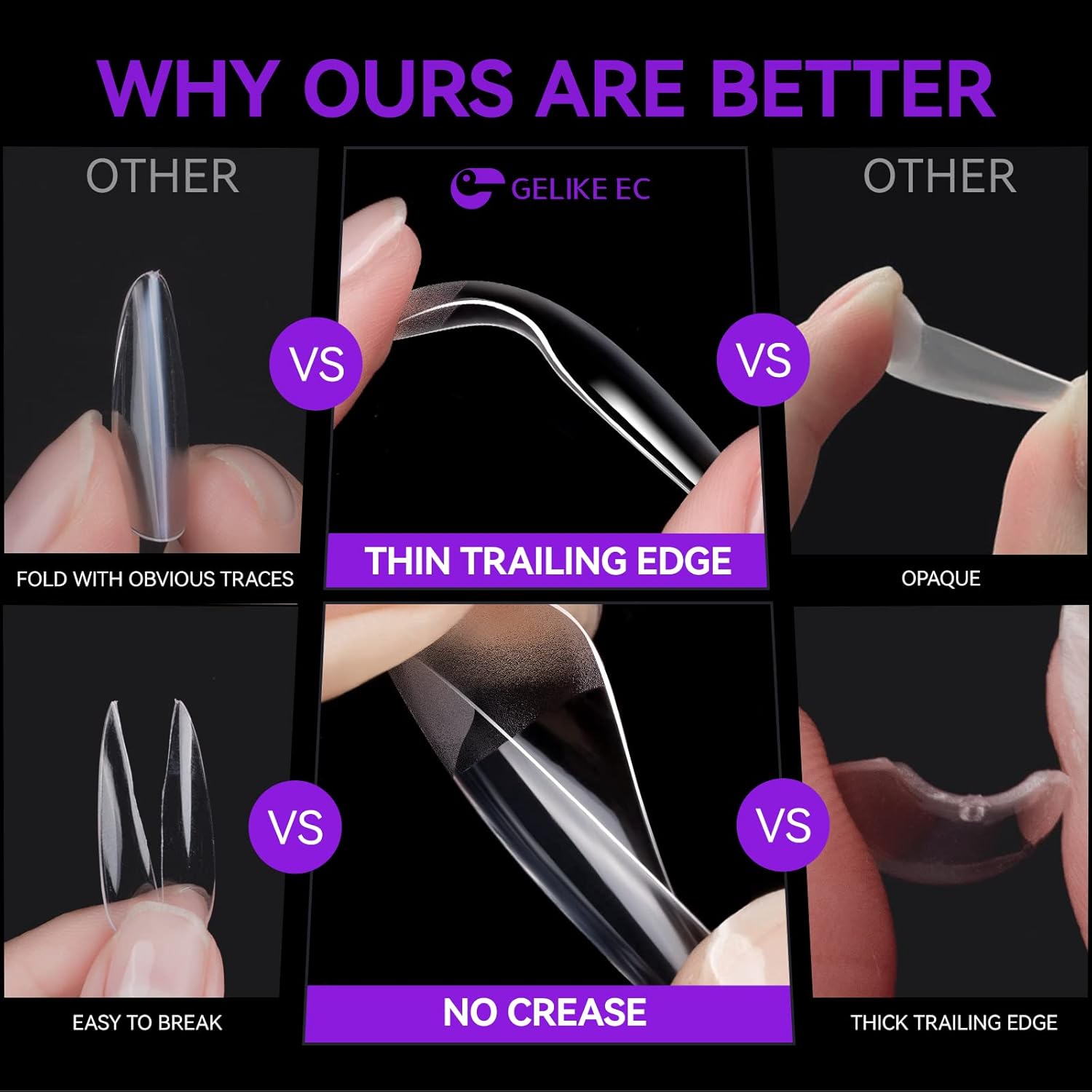 Detalle de Gelike ec Extra kurze Mandel-Nagelspitzen (552 Stück) – Soft Gel Full Cover Tips für Gel- & Press-on Nägel