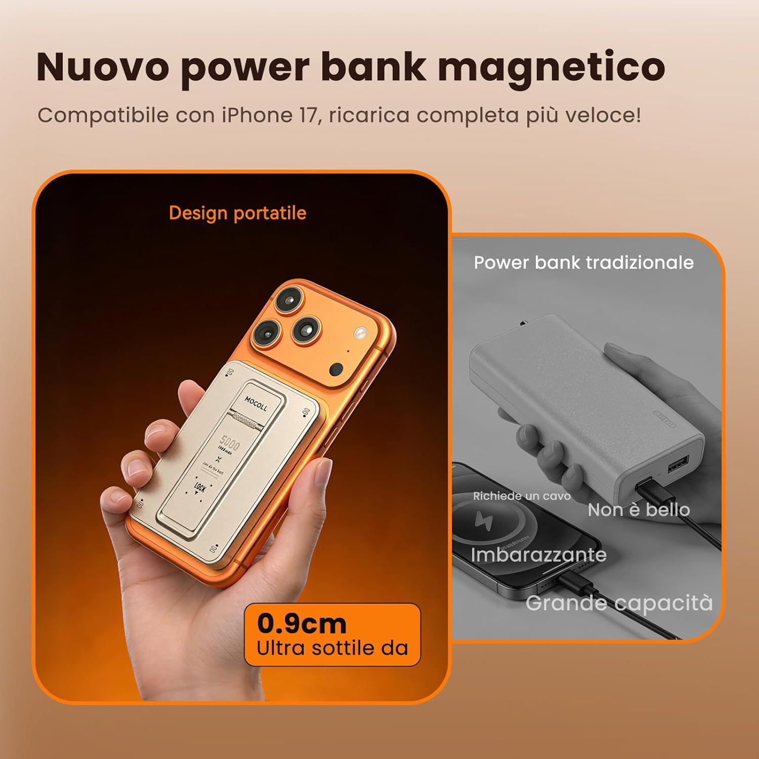 Thumbnail 5 de Mocoll Power Bank MagSafe 5000mAh: Caricatore Portatile Magnetico con Stand Pieghevole