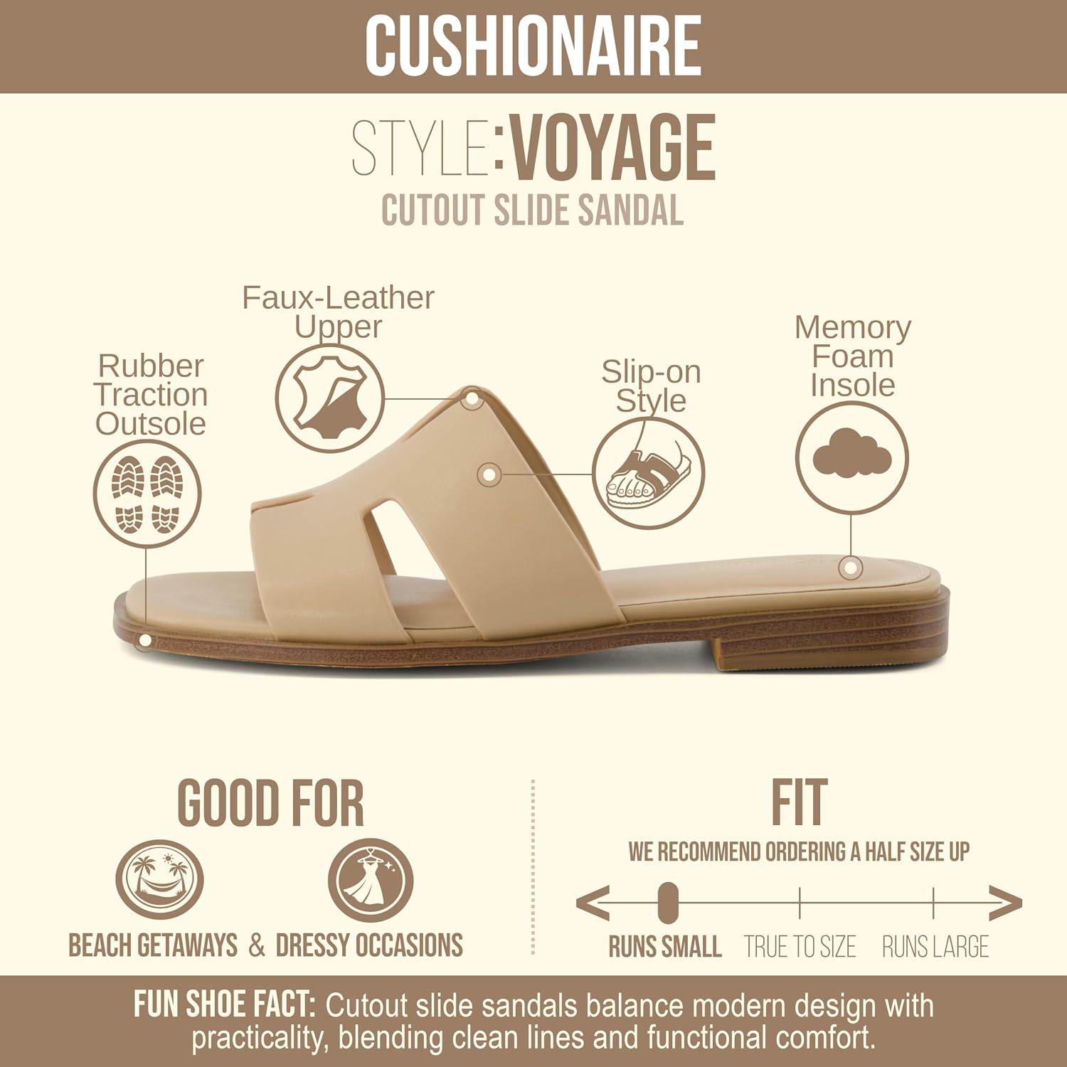 Detalle 2 de CUSHIONAIRE Voyage Cutout Strap Slides for Women Slip-On Summer Flats