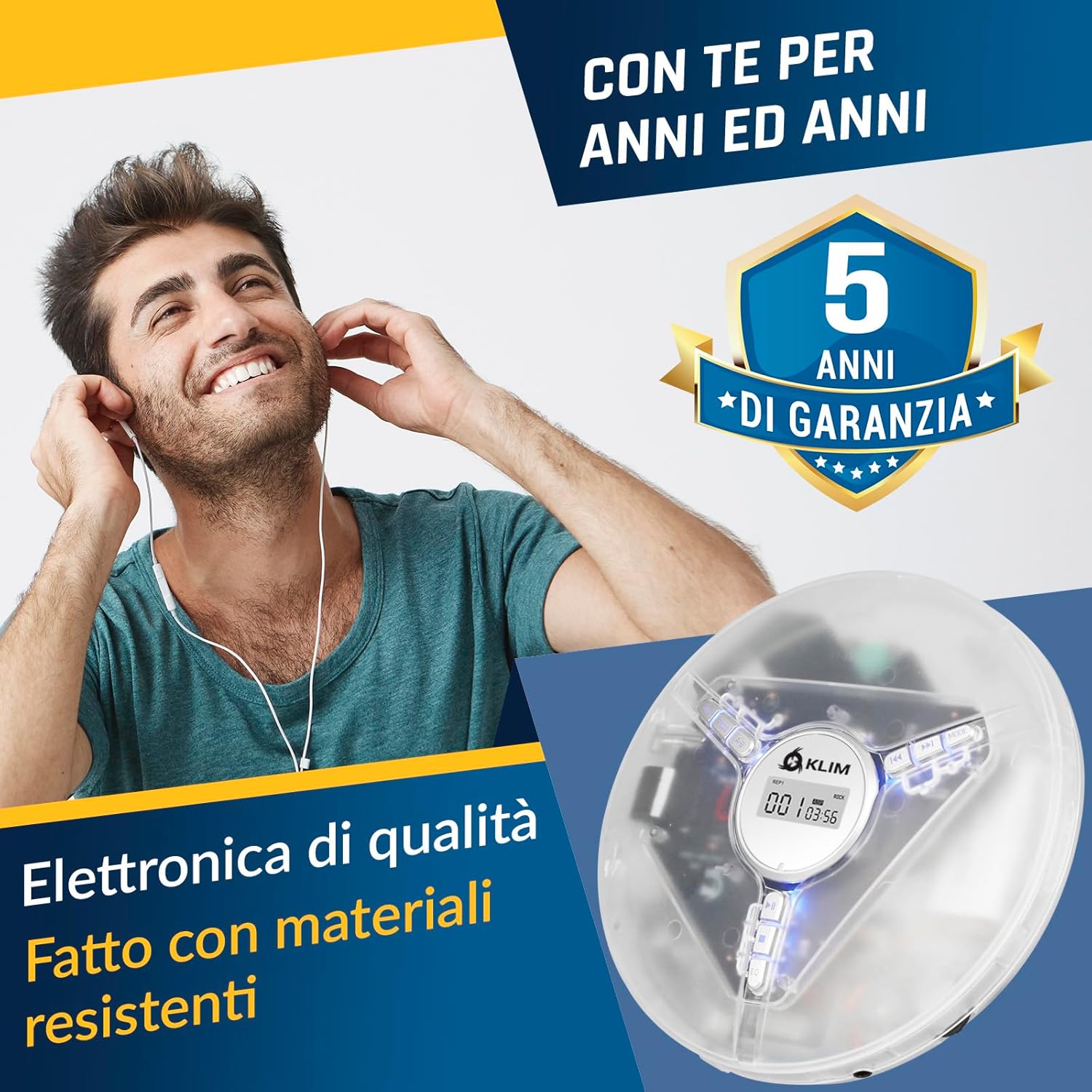 Detalle 2 de KLIM Discman – Lettore CD portatile con batteria ricaricabile + auricolari KLIM Fusion