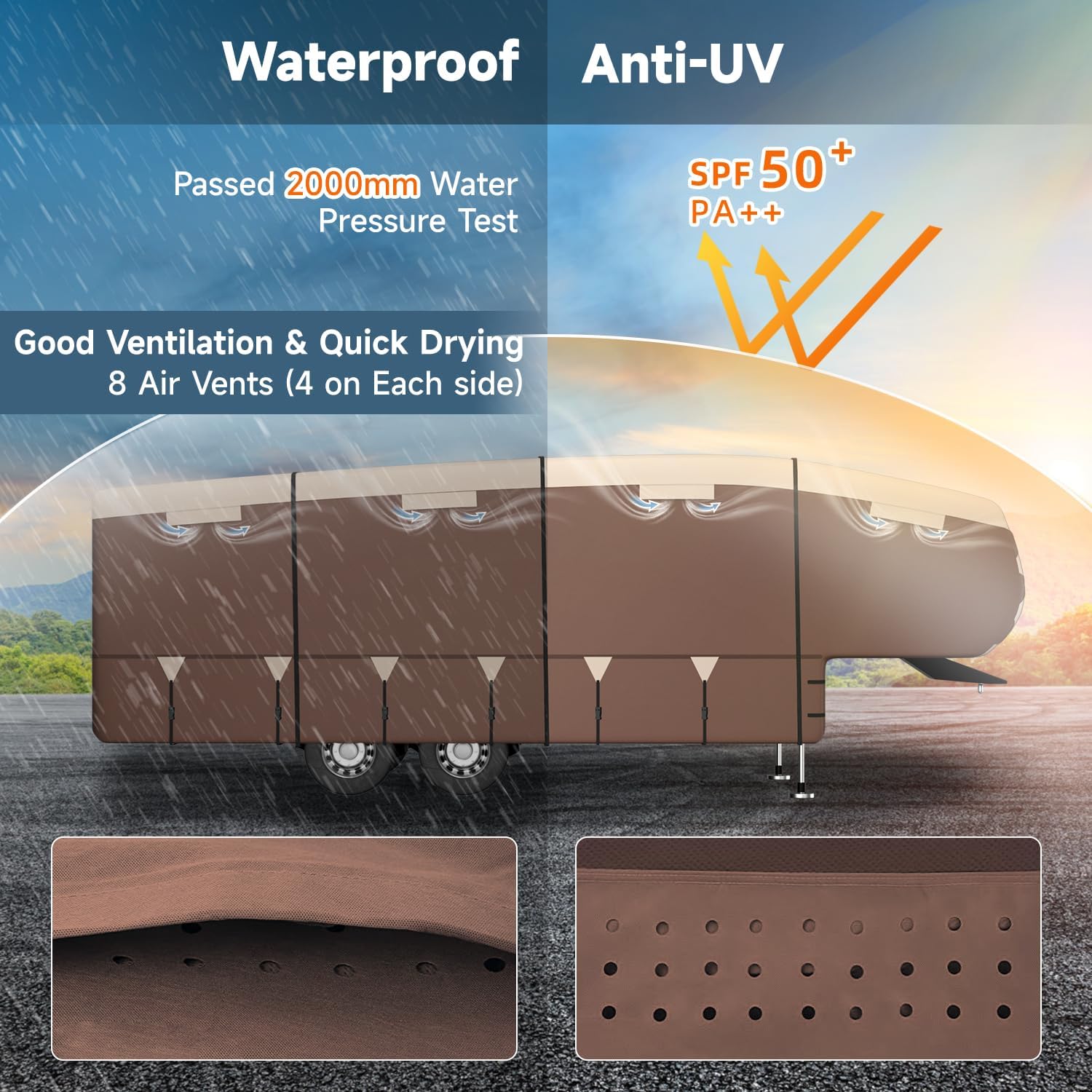 Thumbnail 2 de 5th Wheel Cover for 34'-37' RV (600D Oxford Fabric, Two-Color Design) with Heavy-Duty Waterproof Protection