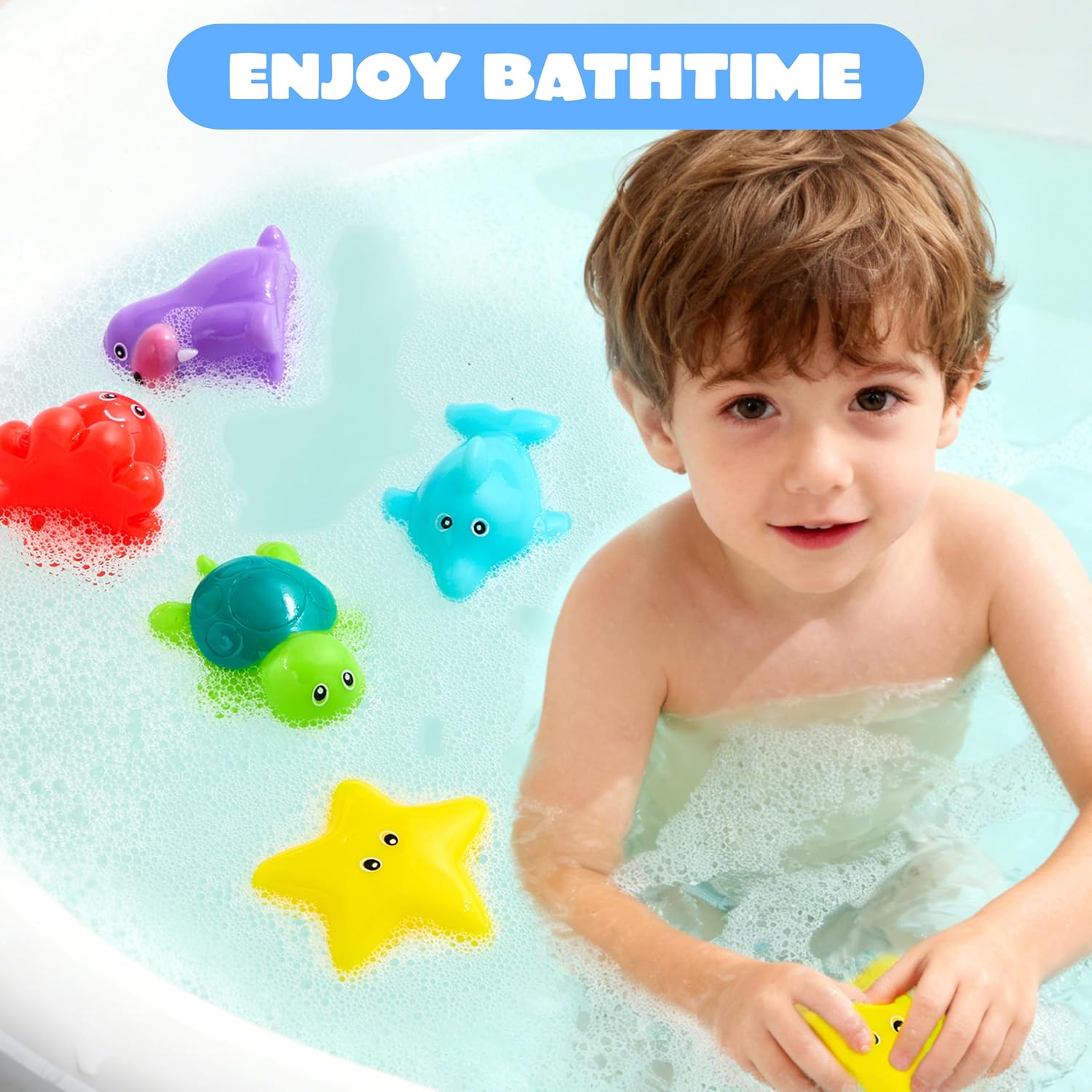 Detalle de JOYIN 6 Pcs Sea Animal Bath Toys: Sealed, No-Hole, Mold-Free, Soft Water Vehicles for Kids