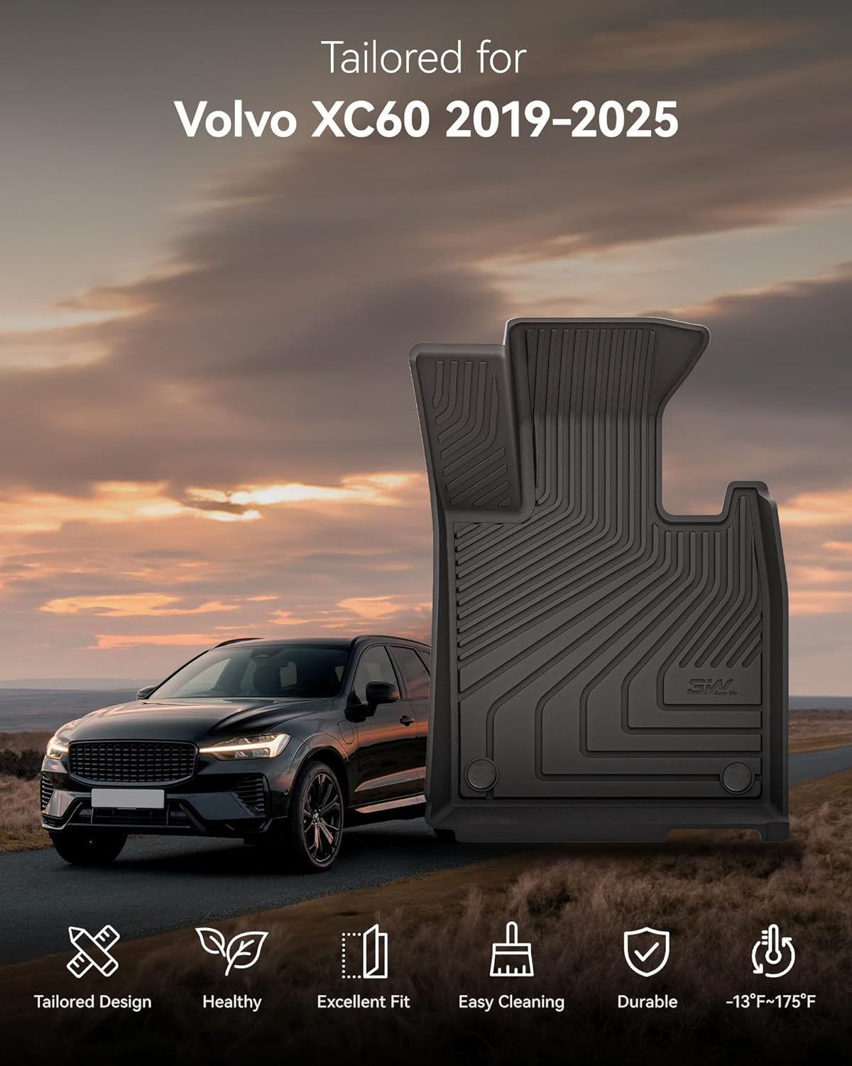 Thumbnail 1 de 3W Floor Mats for Volvo XC60 (2019–2026): All‑Weather, Dog‑Friendly TPE Liners