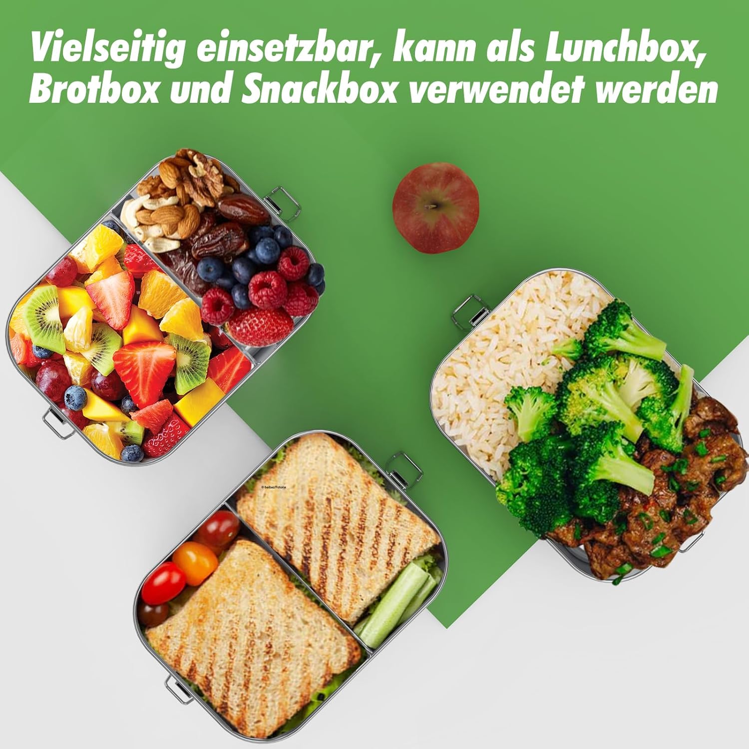 Thumbnail 2 de AZHE Brotdose aus Edelstahl mit Fächern – auslaufsichere Lunchbox mit Trennwand, 1200 ml