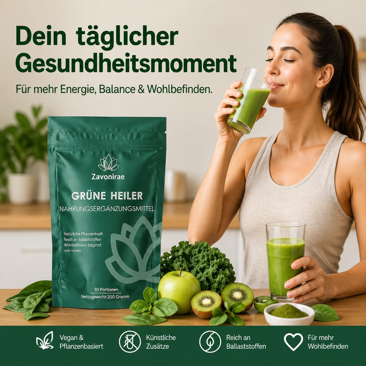 Thumbnail 3 de Grüne Entgiftungspulver Helfer (200 g) mit Matcha, Gerstengras, Spirulina & Chlorella – Pflanzenpulver mit Heidelbeere