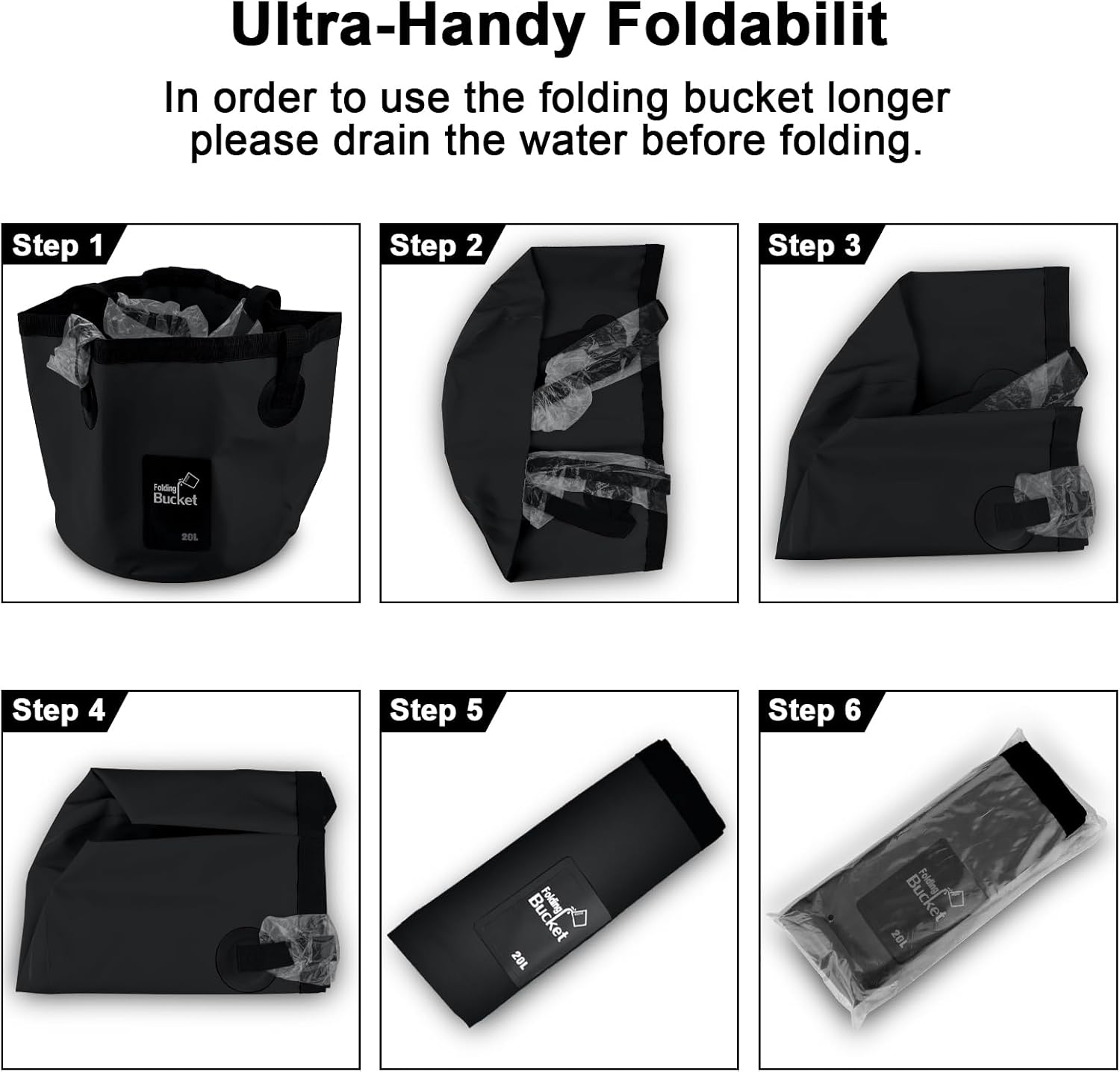 Detalle de 2 Pack Handy Folding Bucket 20L – Portable Collapsible Buckets for Camping, Plumbing and Cleaning