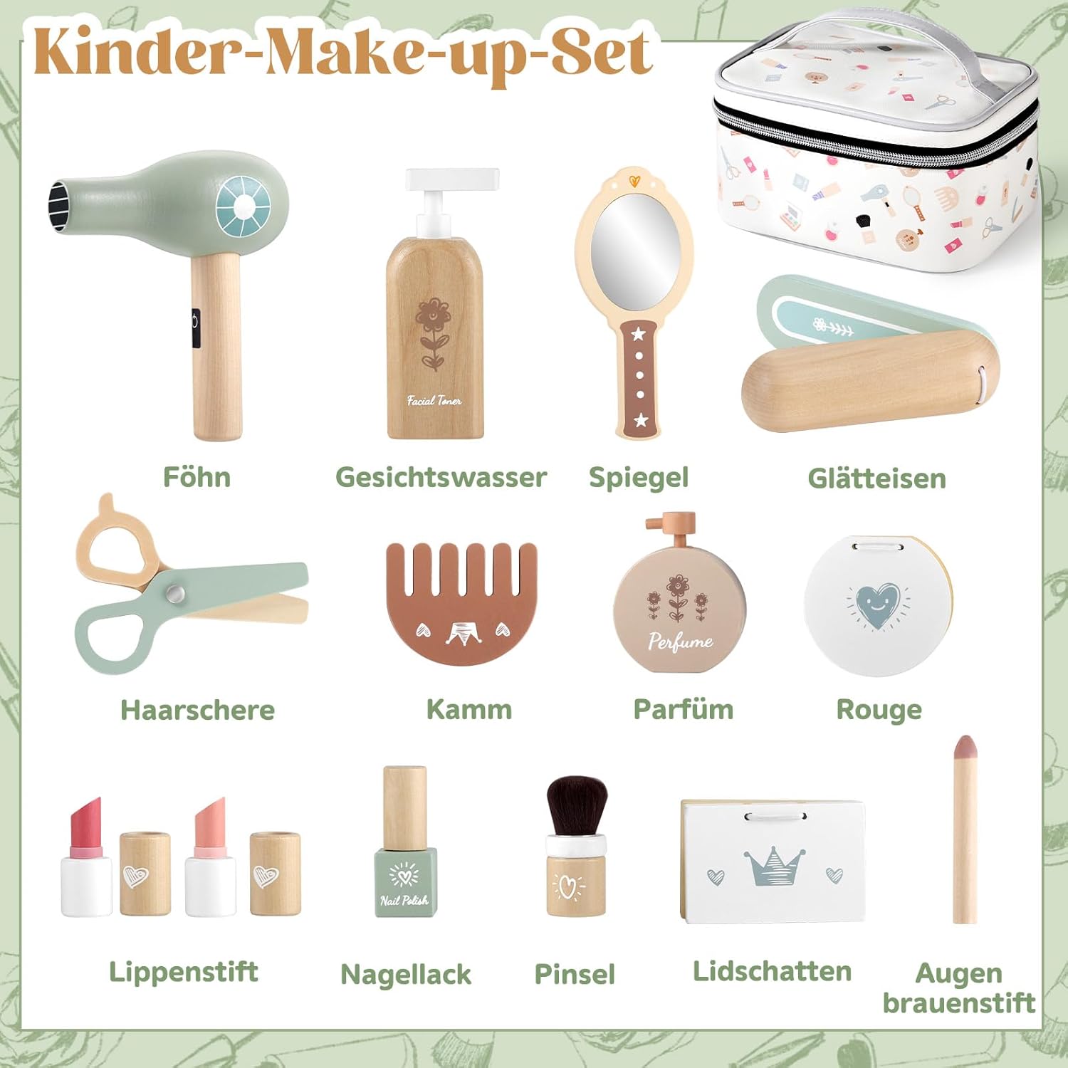 Thumbnail 4 de GAGAKU 16-tlg. Holz-Schminkkoffer für Mädchen ab 3 Jahren – Rollenspiel-Kosmetikset aus Holz