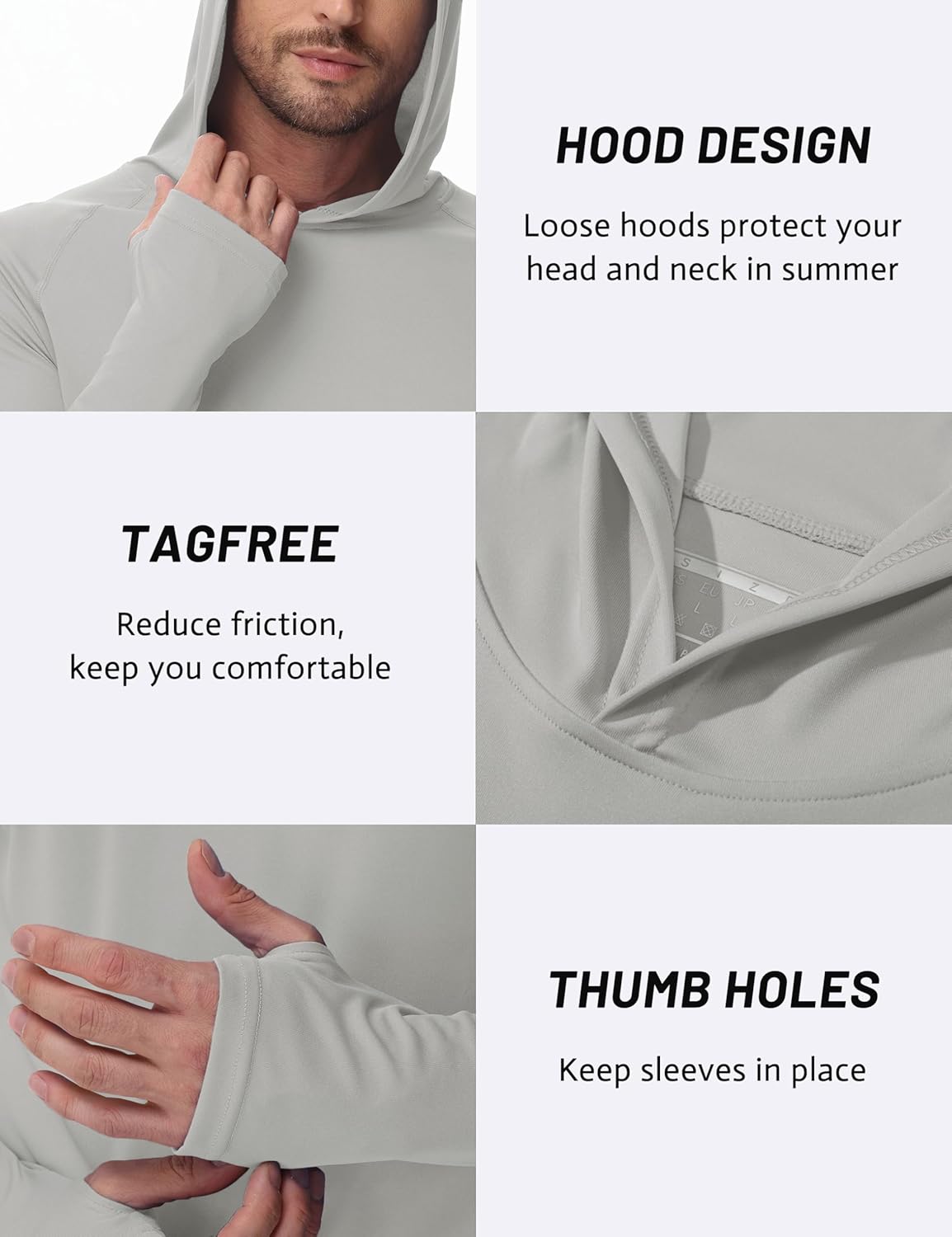 Thumbnail 4 de TACVASEN Herren UV-Schutz Hoodie mit UPF 50+ und Daumenlöchern (Langarm mit Kapuze)