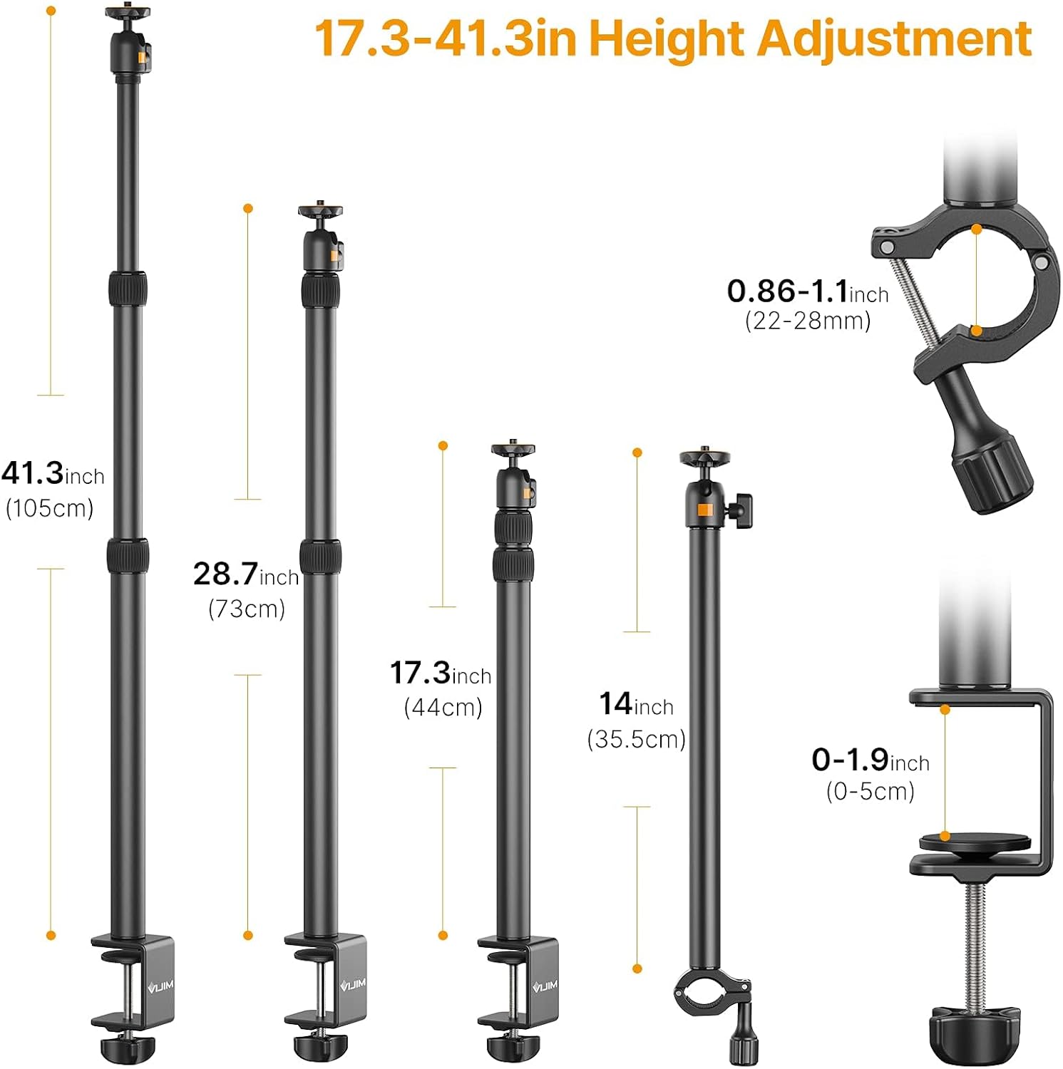 Detalle de ULANZI LS02 Kamera-Tischhalterung (44–105 cm), Klemmstativ mit 360°-Kugelkopf und ausziehbarem Boom Arm