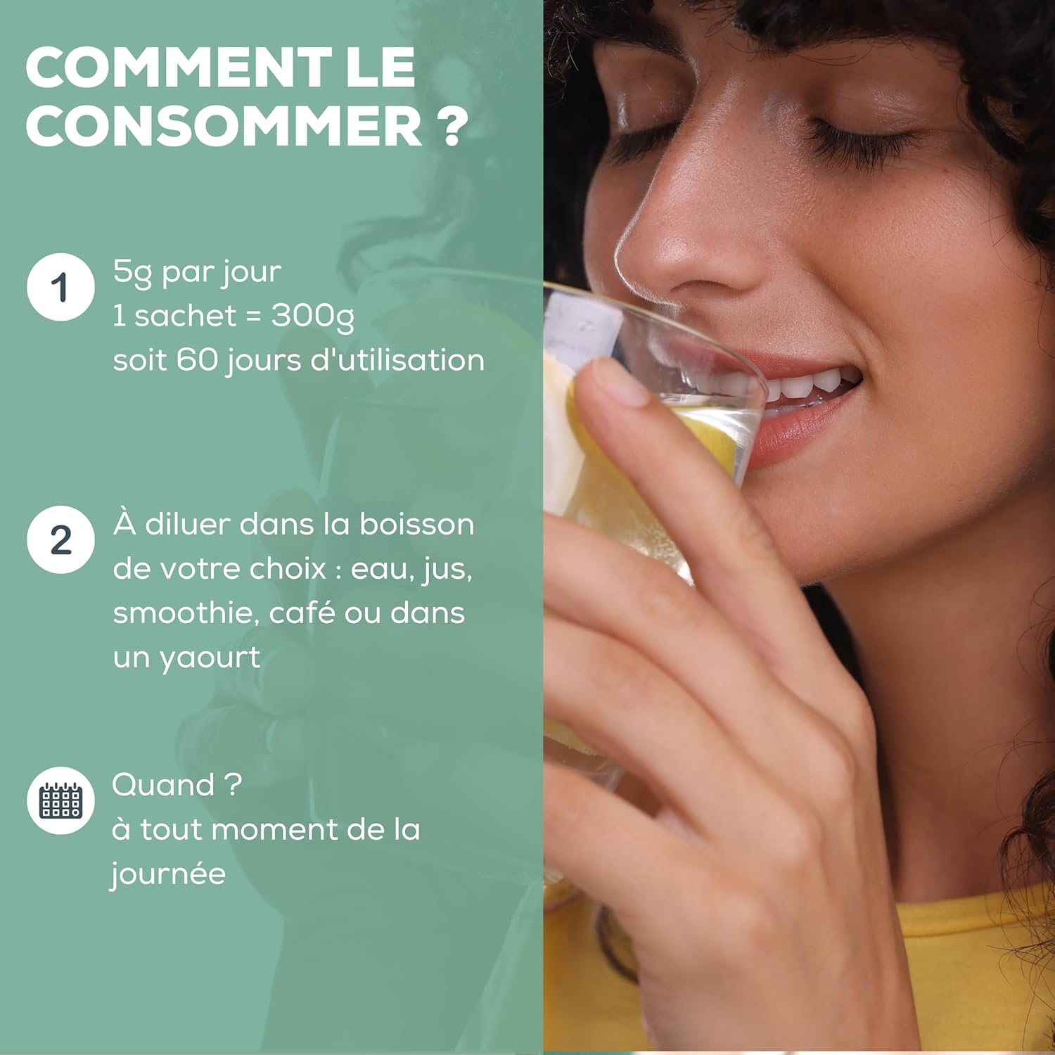 Detalle de Collagène Marin Naticol® en poudre – Menthe-Citron, 300 g (60 doses) — Fabriqué en France, pour peau, articulations et récupération musculaire